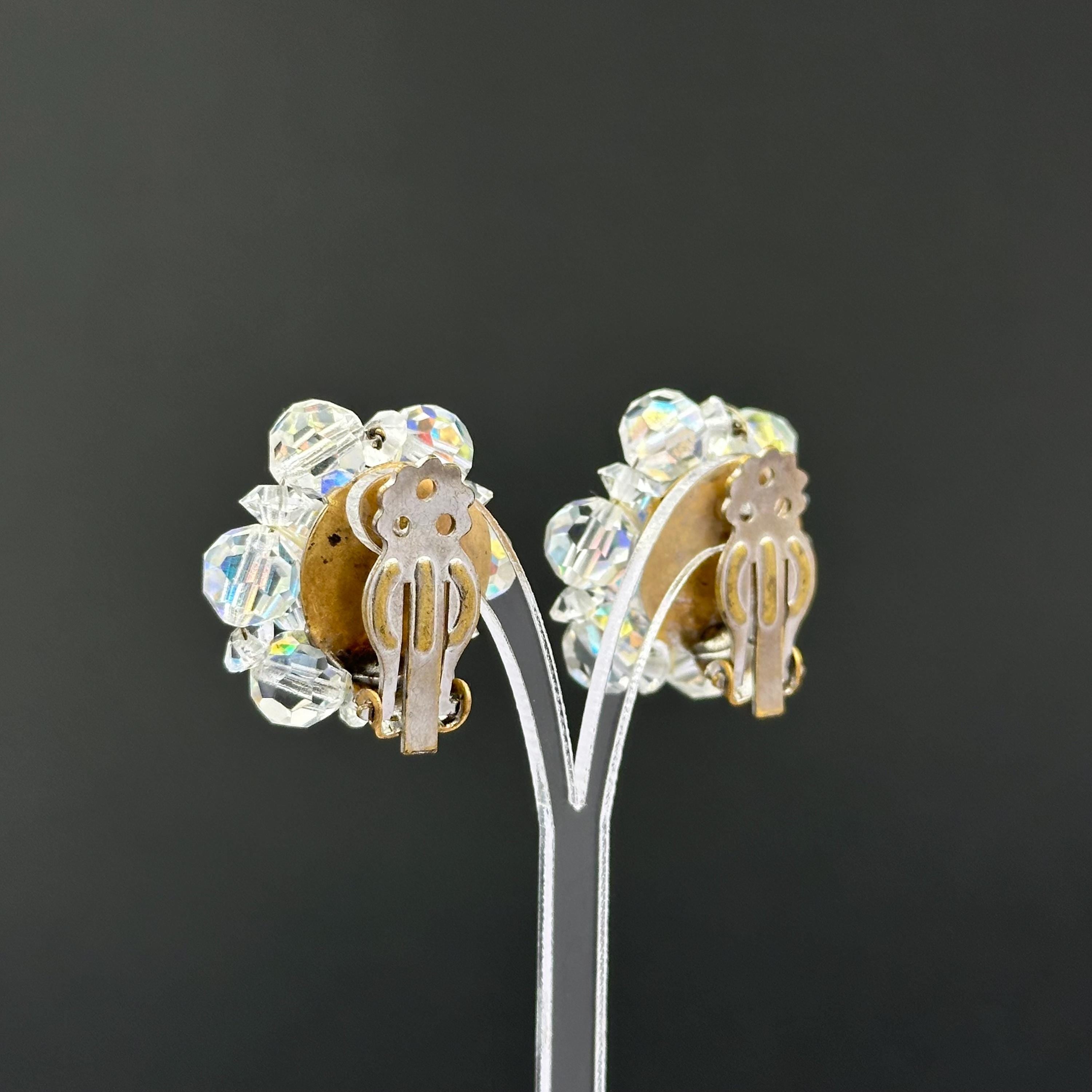 Vintage Aurora Boreaalis beaded clip - on earrings Vintage jewelry gift