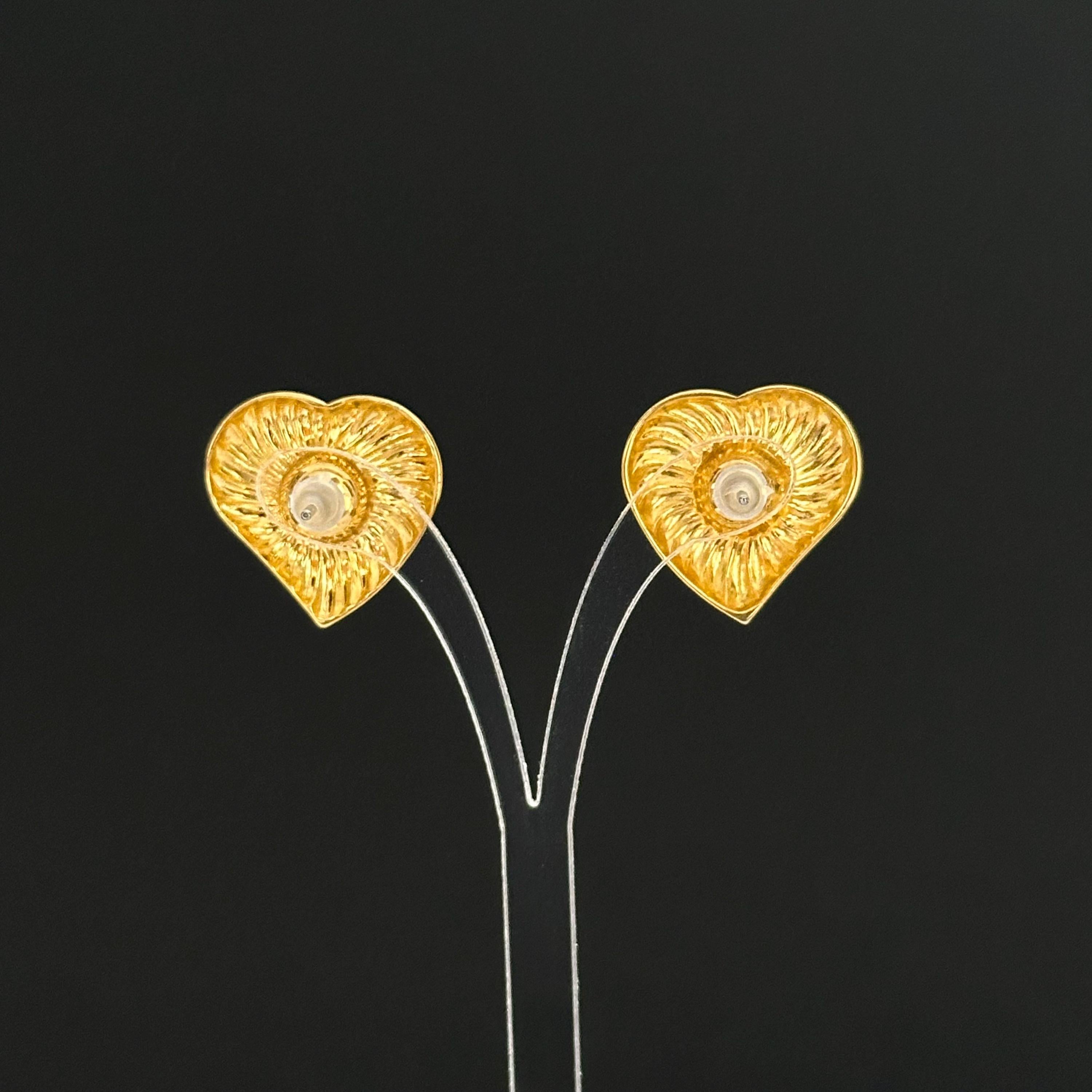 Vintage gold-tone heart earrings with rhinestone studs, 2-in-1 Design