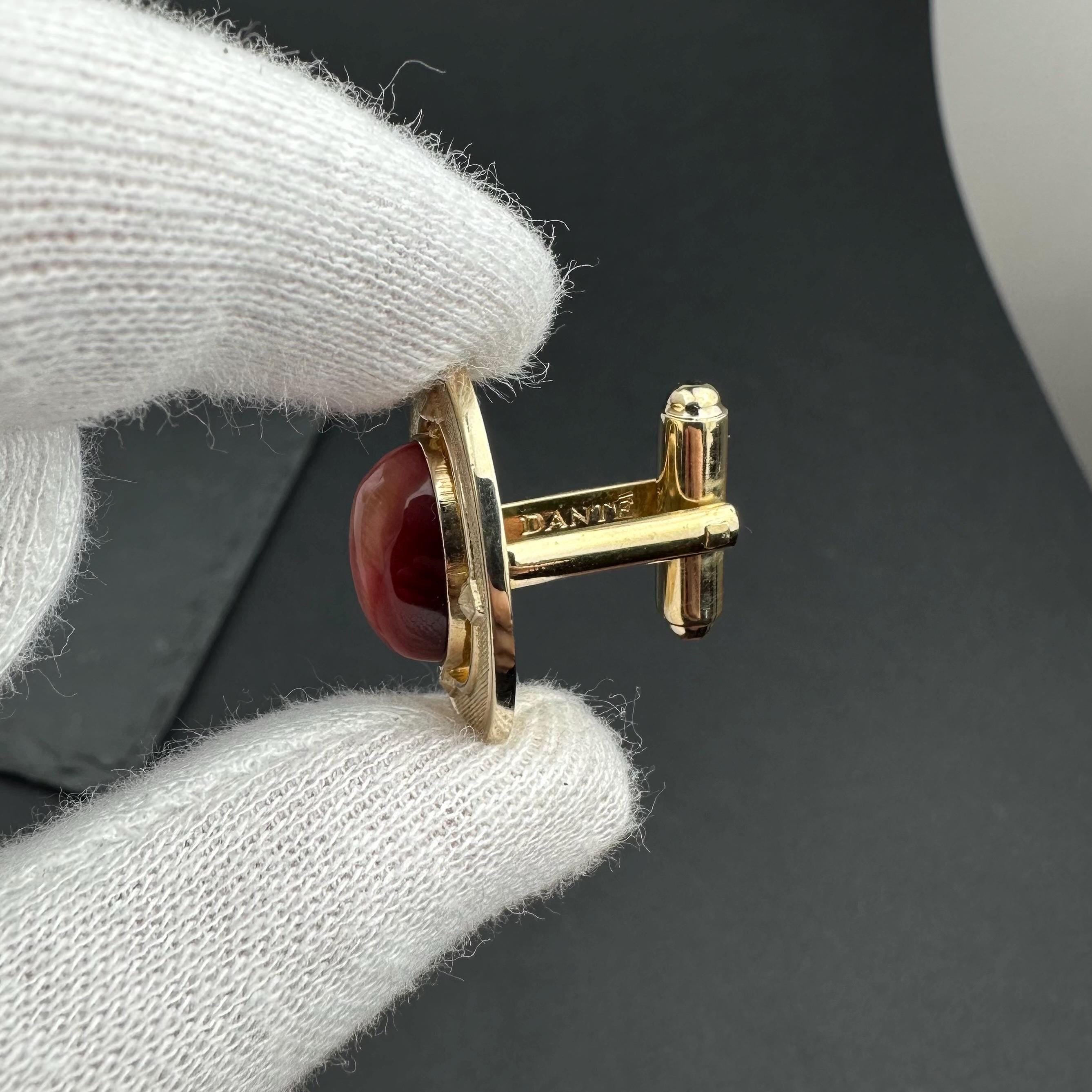 Vintage Dante gold-tone and red cat’s rye cabochons cufflinks