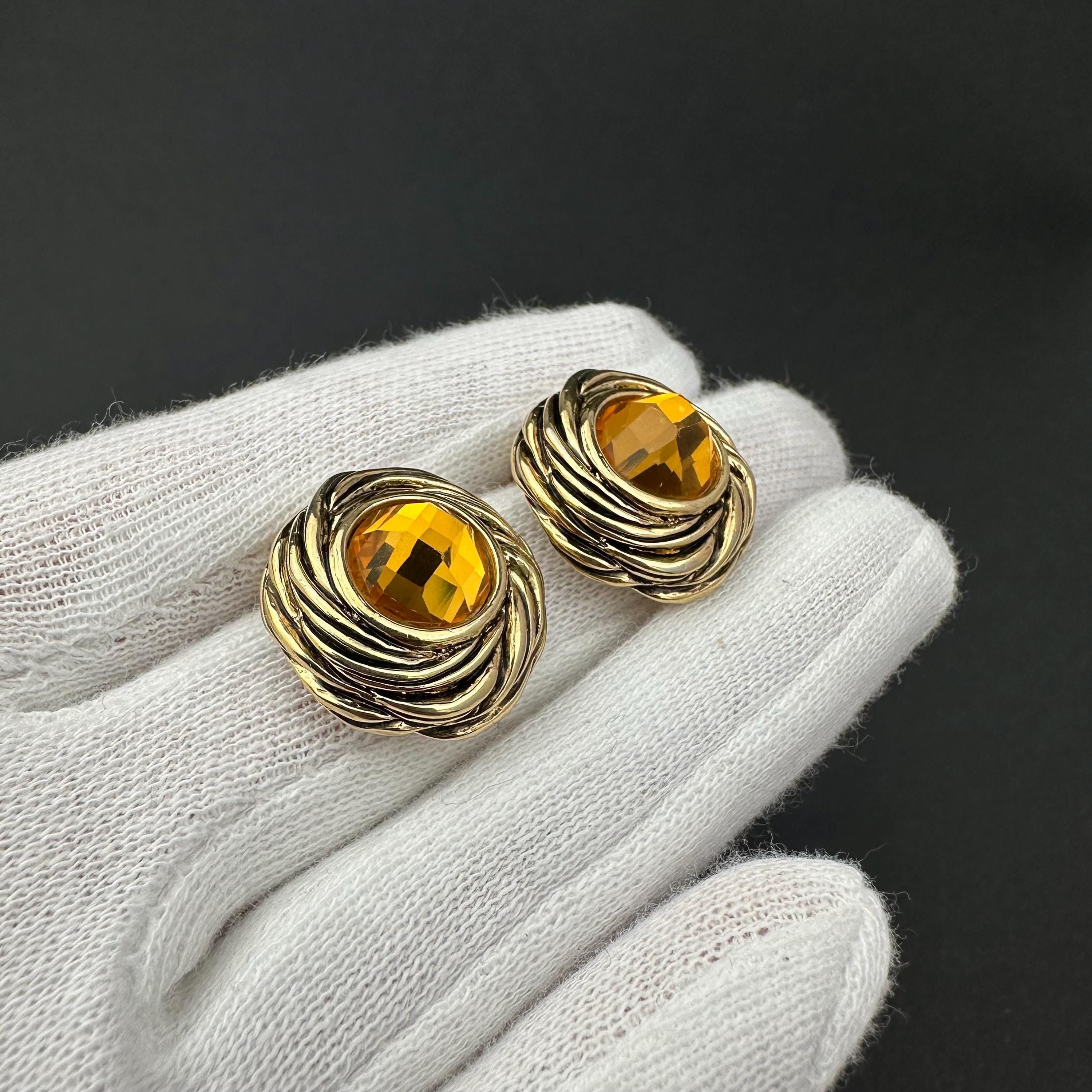 Vintage gold tone and amber glass stones clip-on earrings
