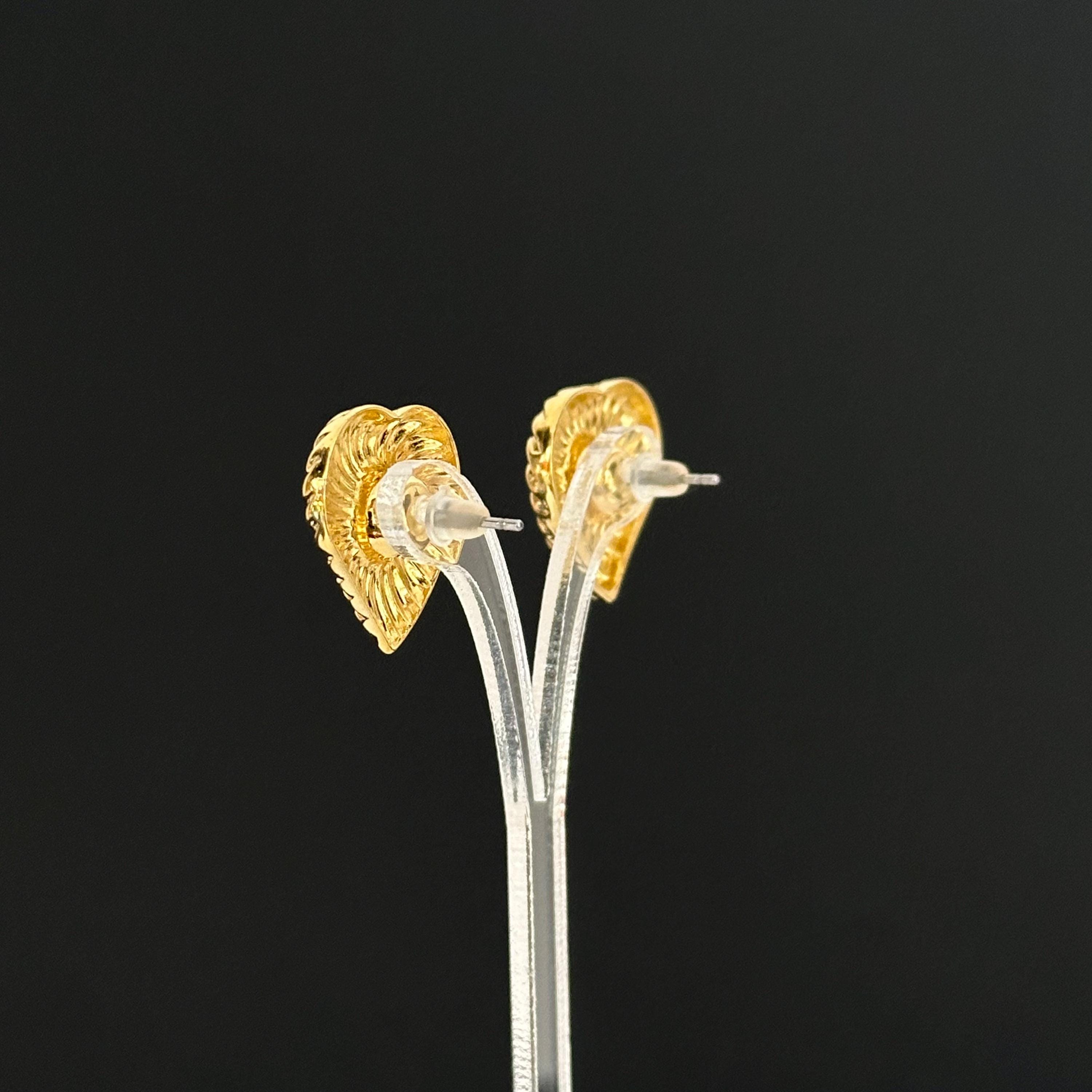 Vintage gold-tone heart earrings with rhinestone studs, 2-in-1 Design
