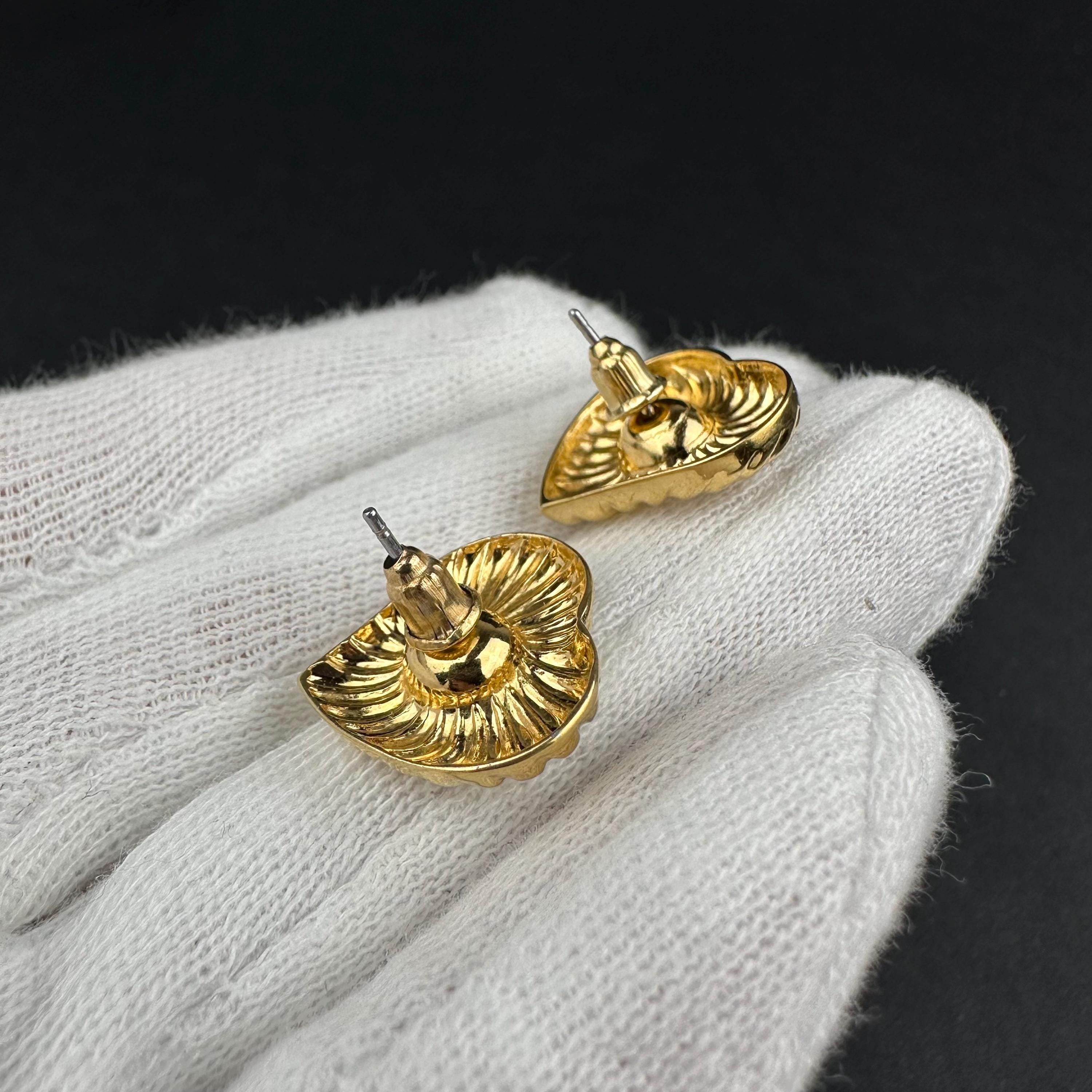 Vintage gold-tone heart earrings with rhinestone studs, 2-in-1 Design