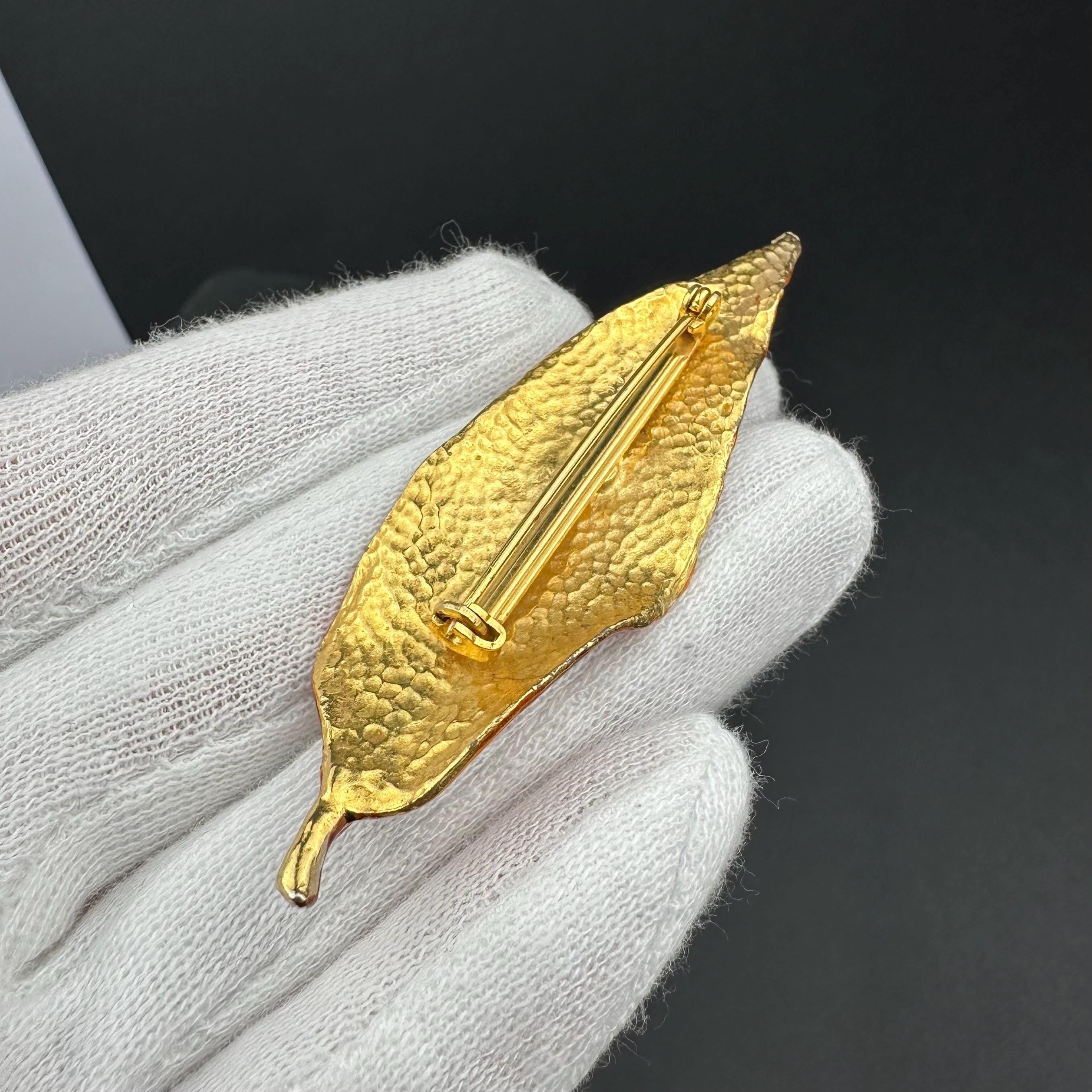 Vintage orange enamel leaf jewelry set