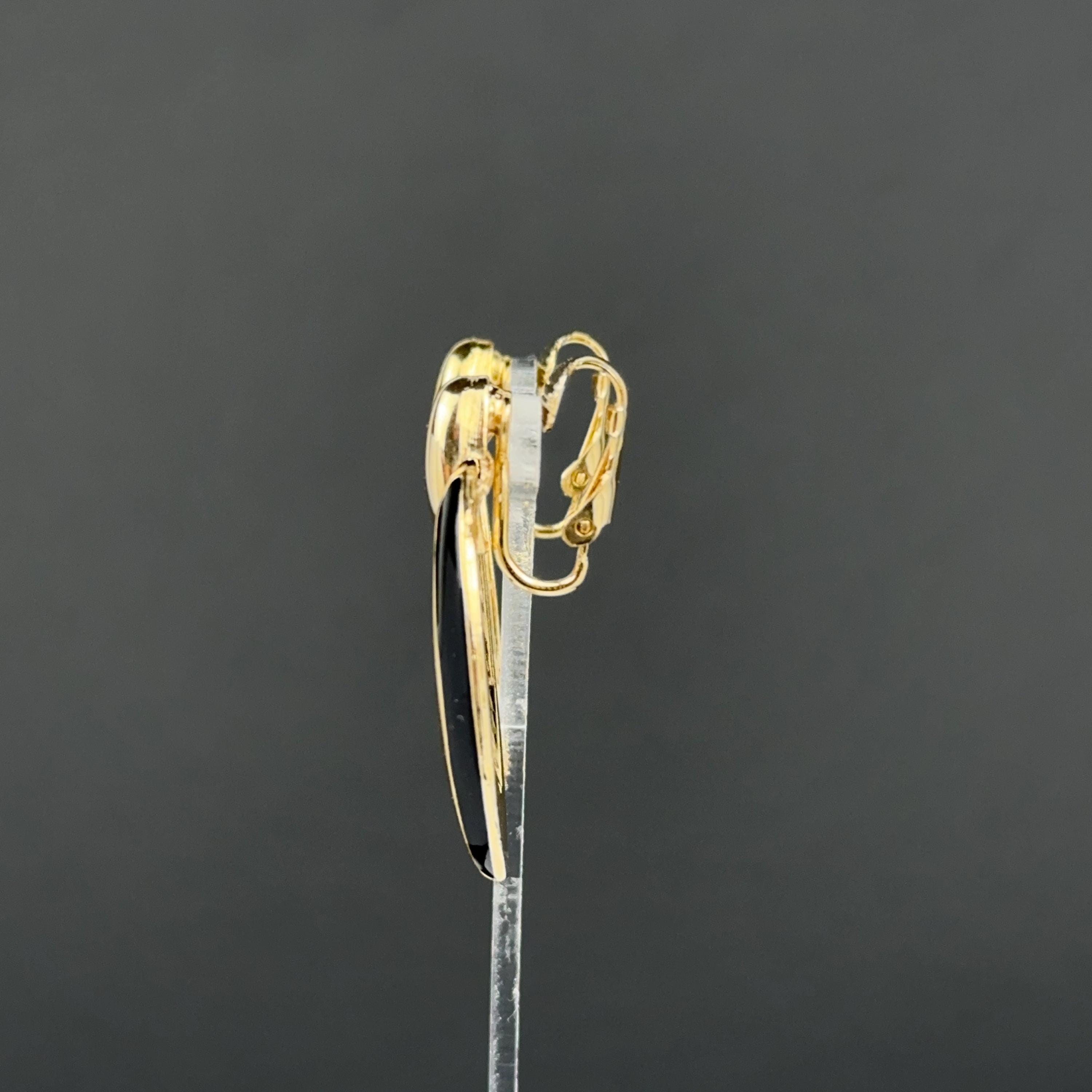 Vintage gold tone and black enamel door knockers clip on earrings