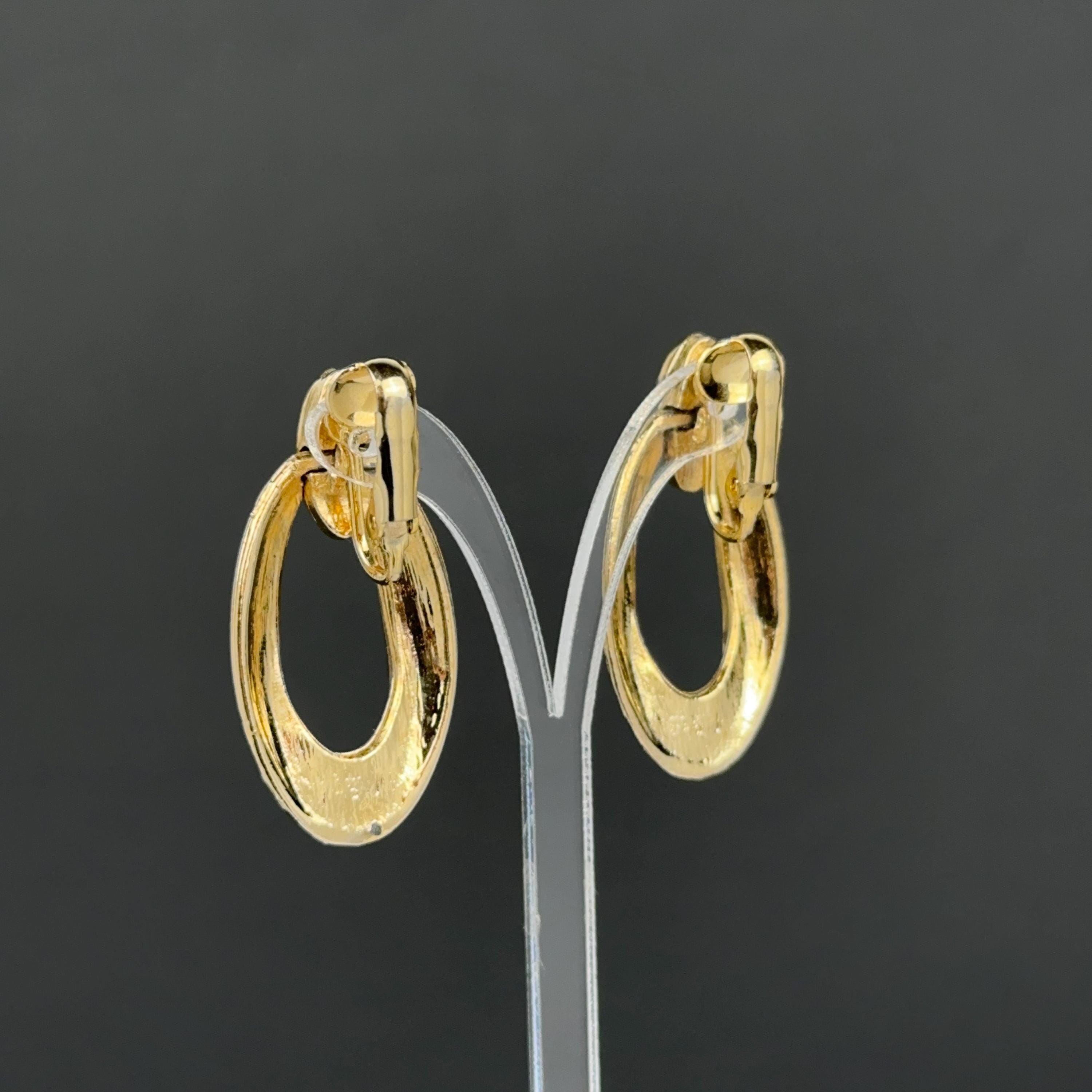 Vintage gold tone and black enamel door knockers clip on earrings