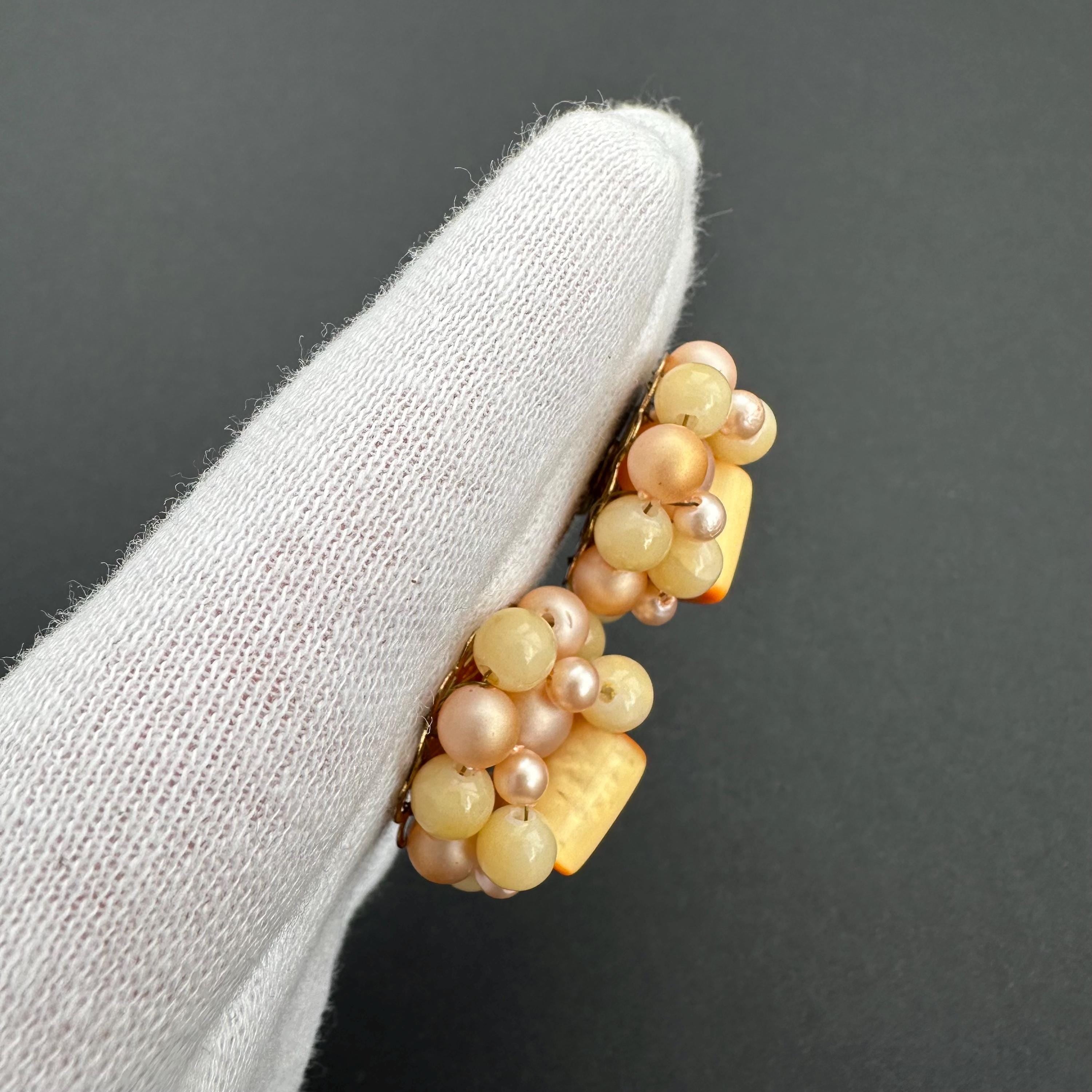 Vintage Japan peach & yellow beaded clip on earrings