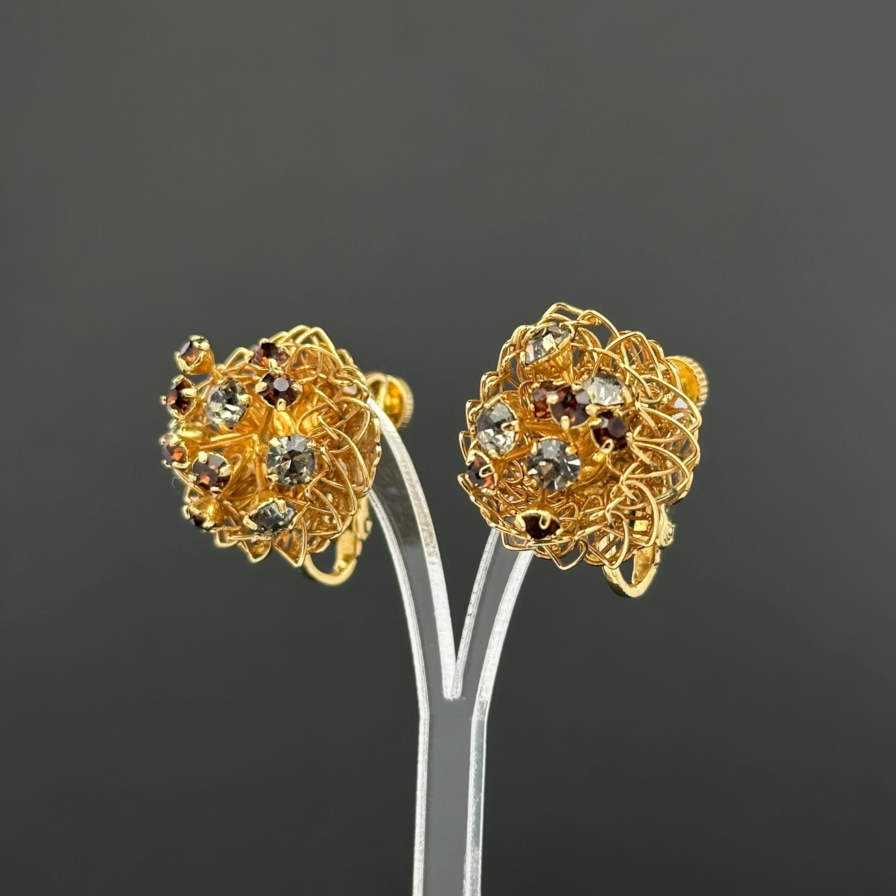Vintage Vendome gold tone and rhinestone clip-on earrings