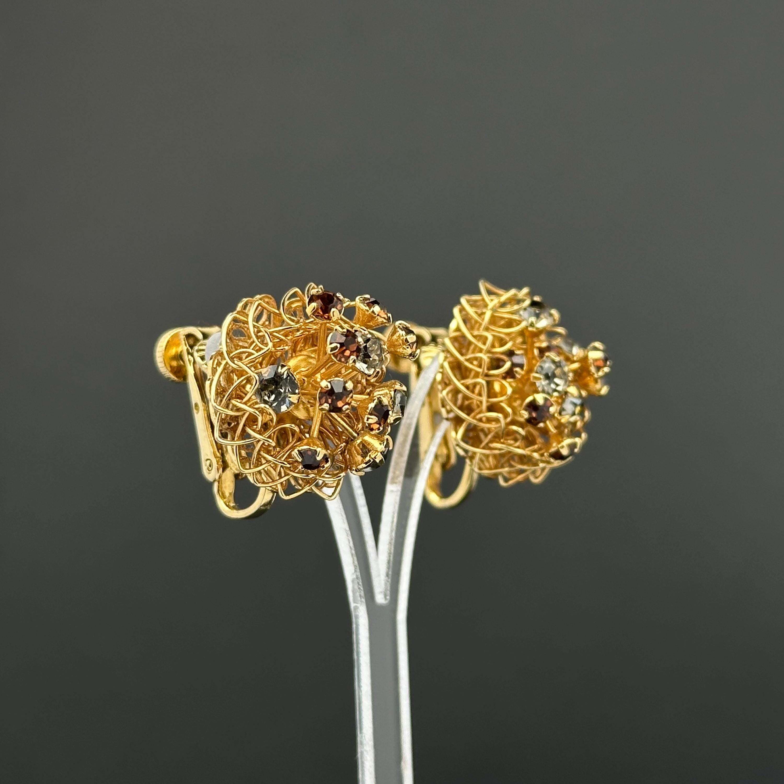 Vintage Vendome gold tone and rhinestone clip-on earrings