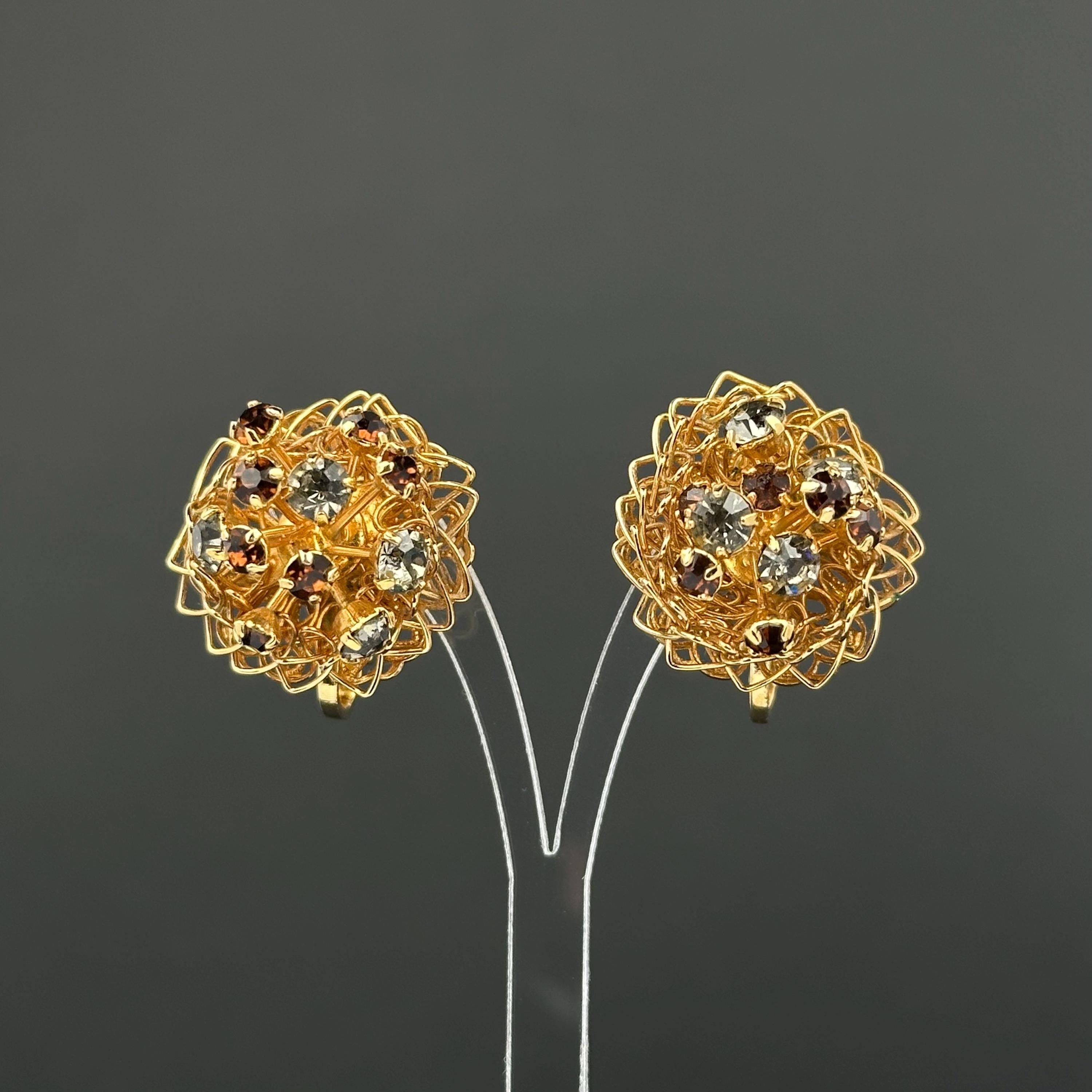Vintage Vendome gold tone and rhinestone clip-on earrings