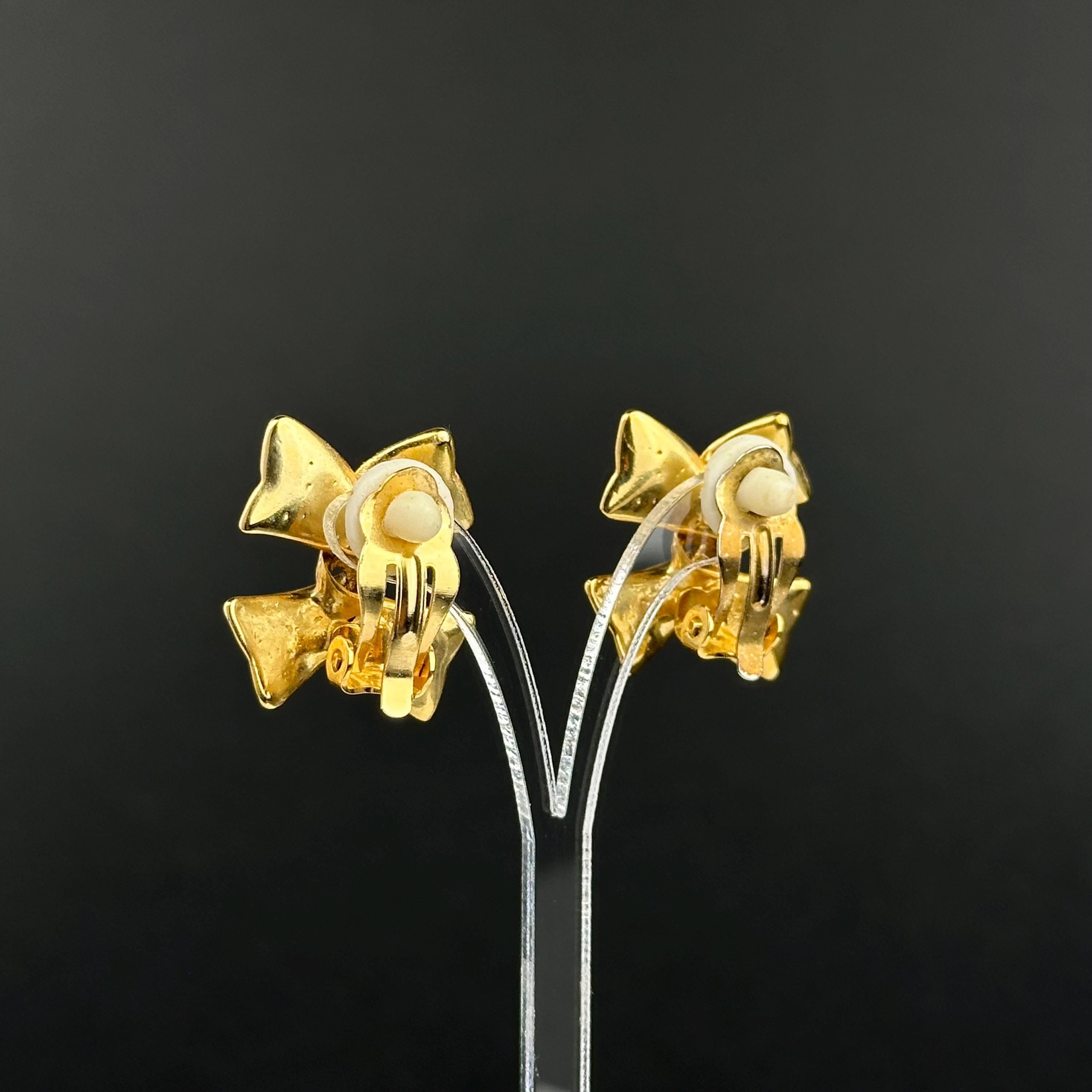 Vintage two-tone bow clip on earrings