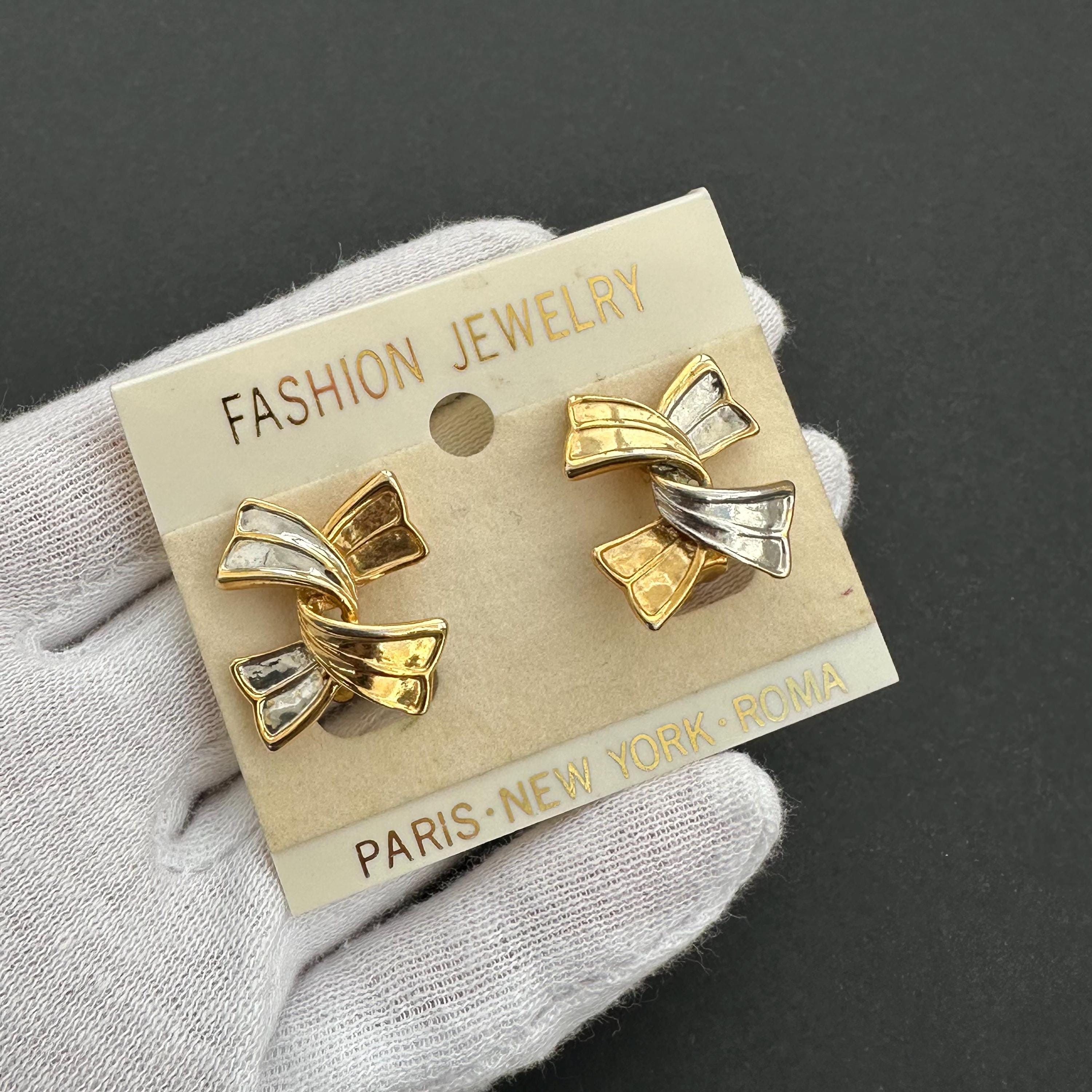 Vintage two-tone bow clip on earrings