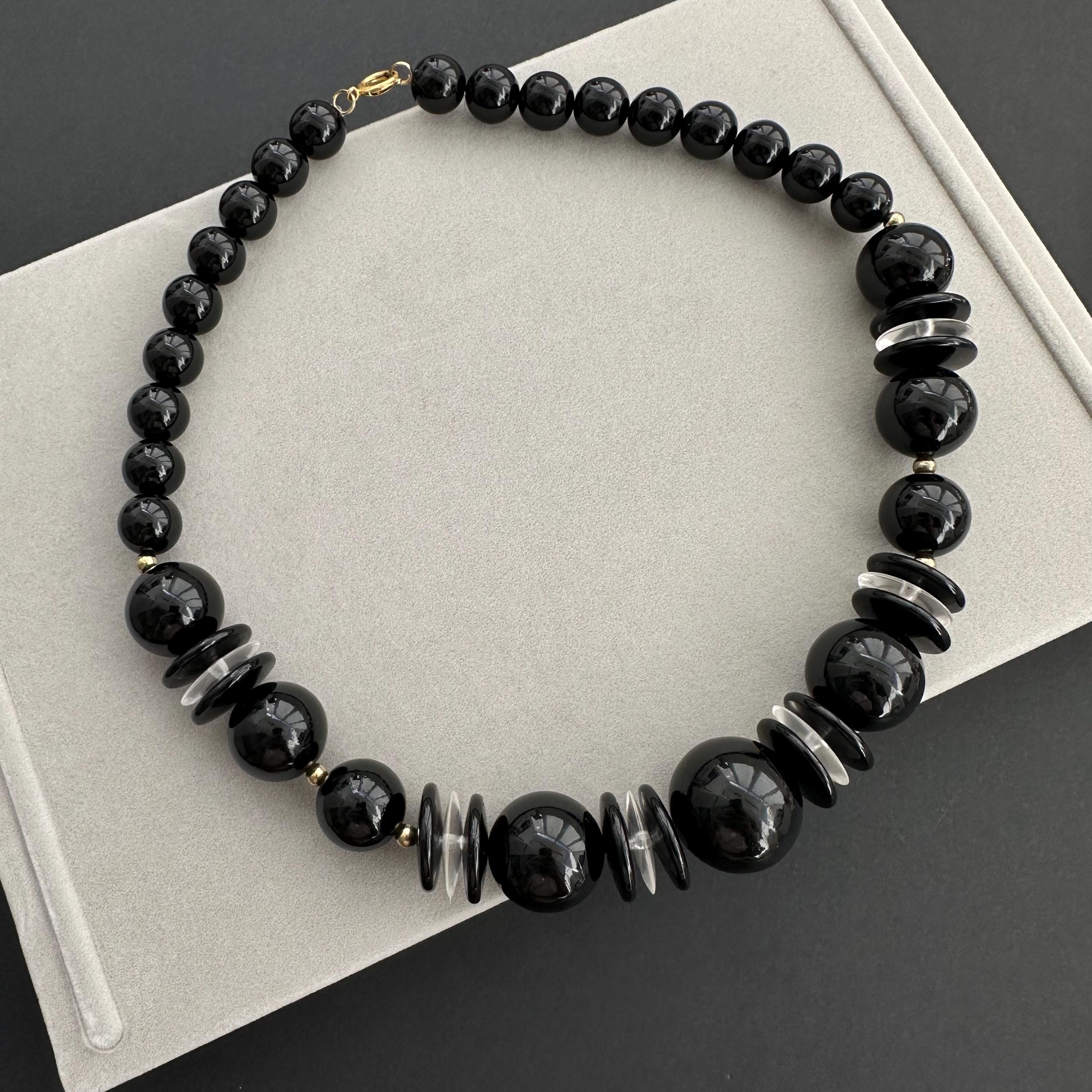 Vintage black plastic bead statement necklace