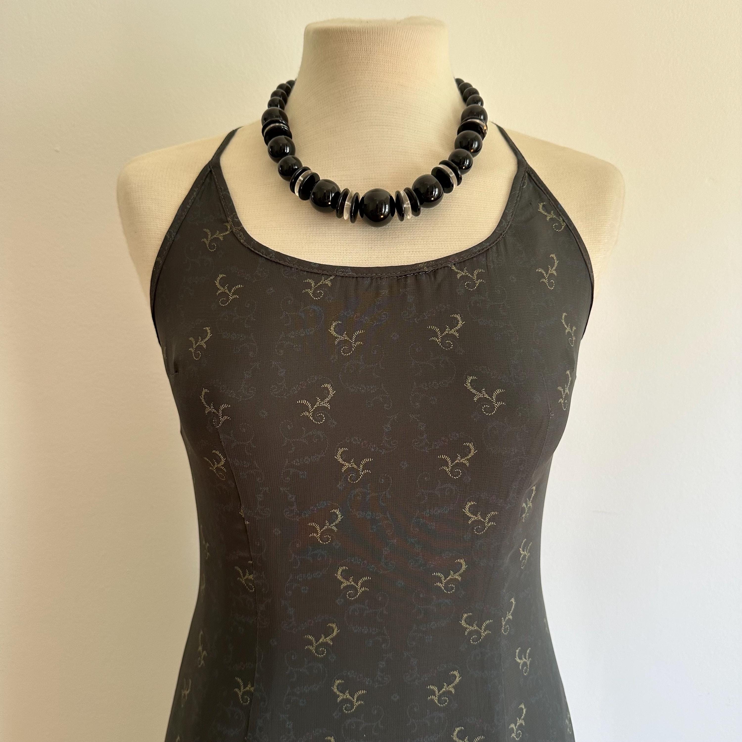 Vintage black plastic bead statement necklace