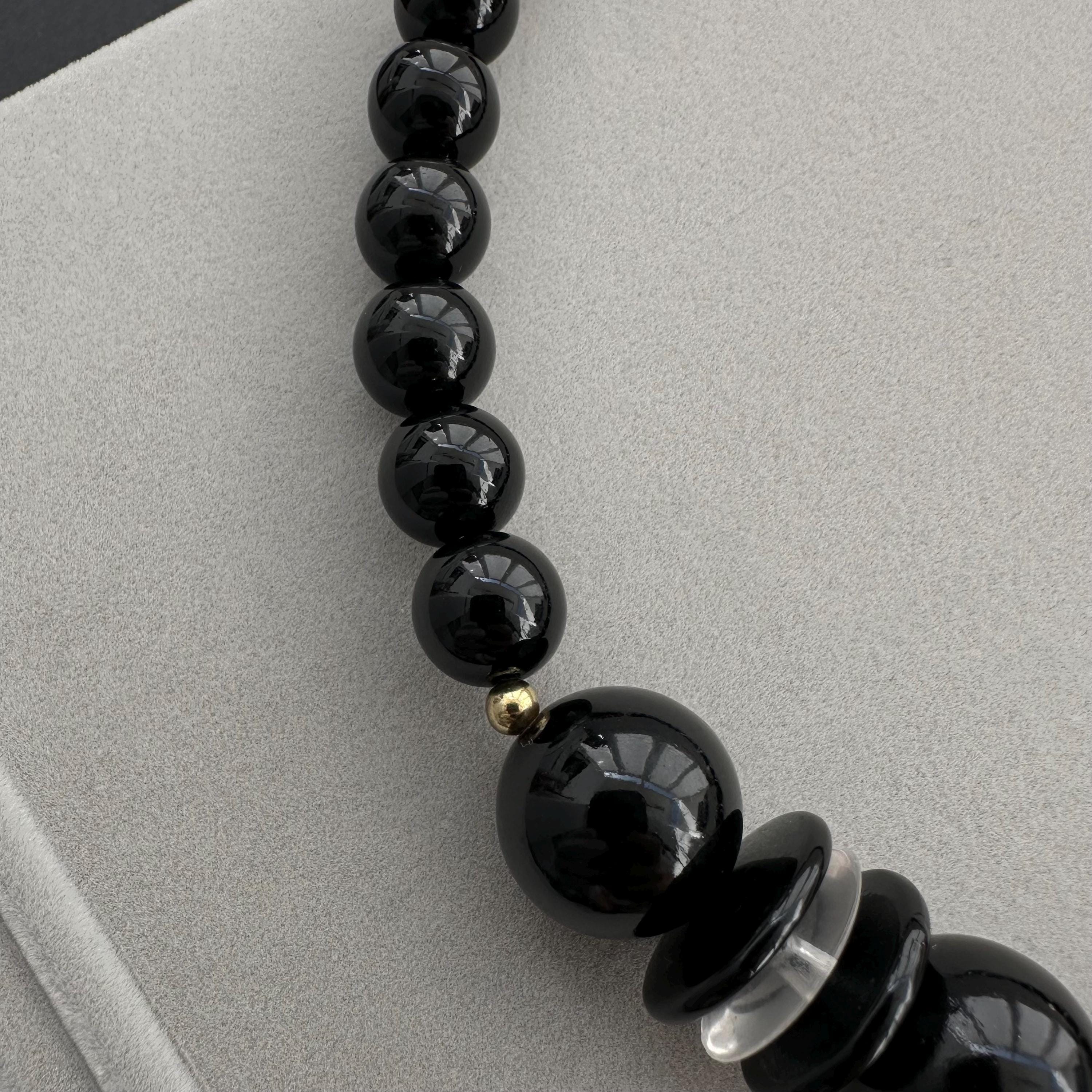 Vintage black plastic bead statement necklace