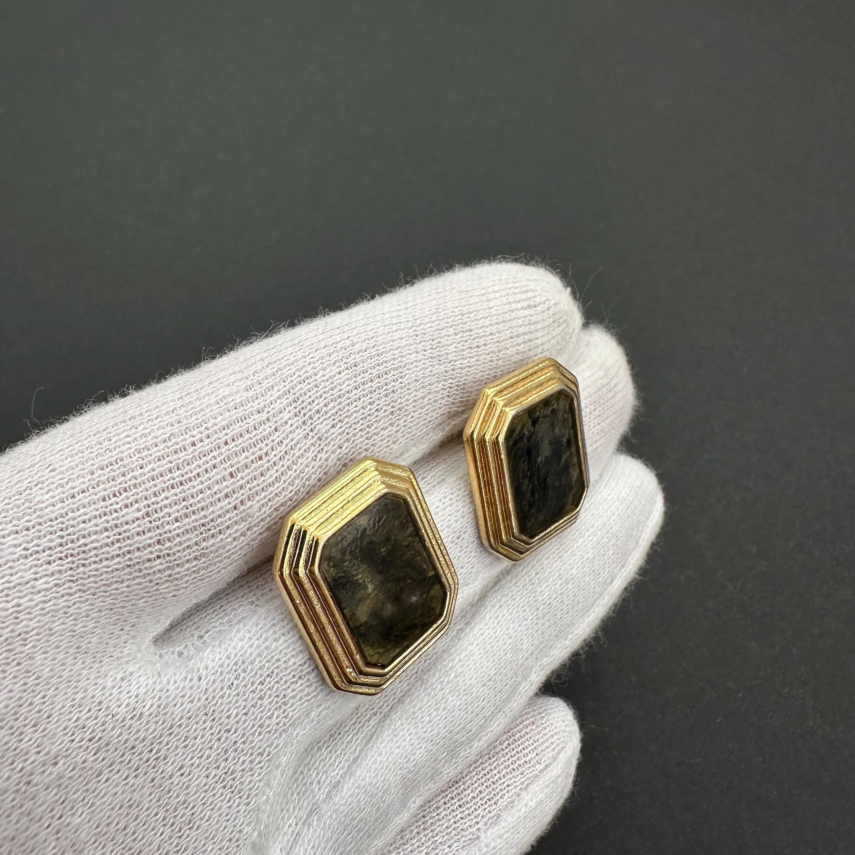 Vintage gold tone and green stud earrings