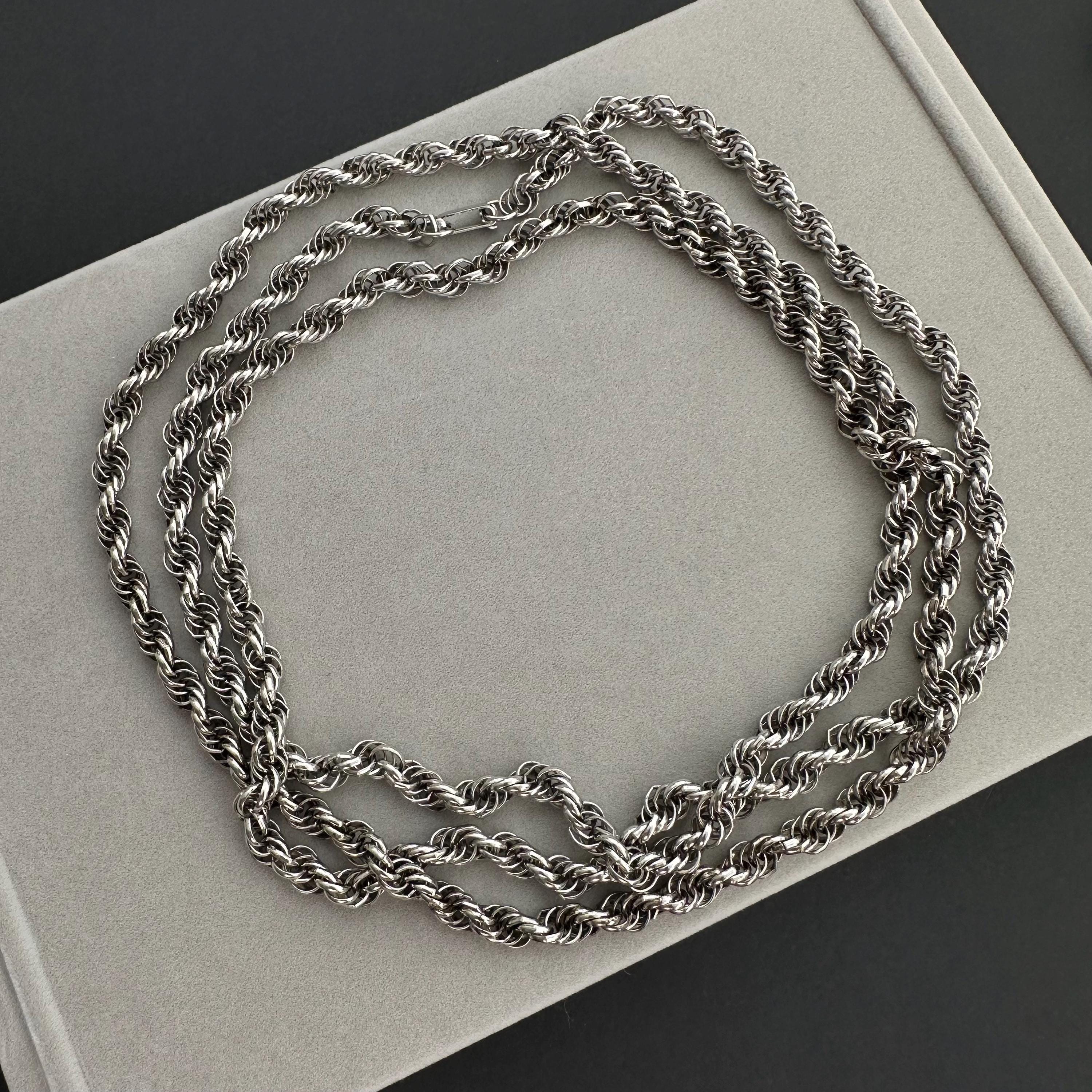 Vintage silver-tone long rope chain necklace