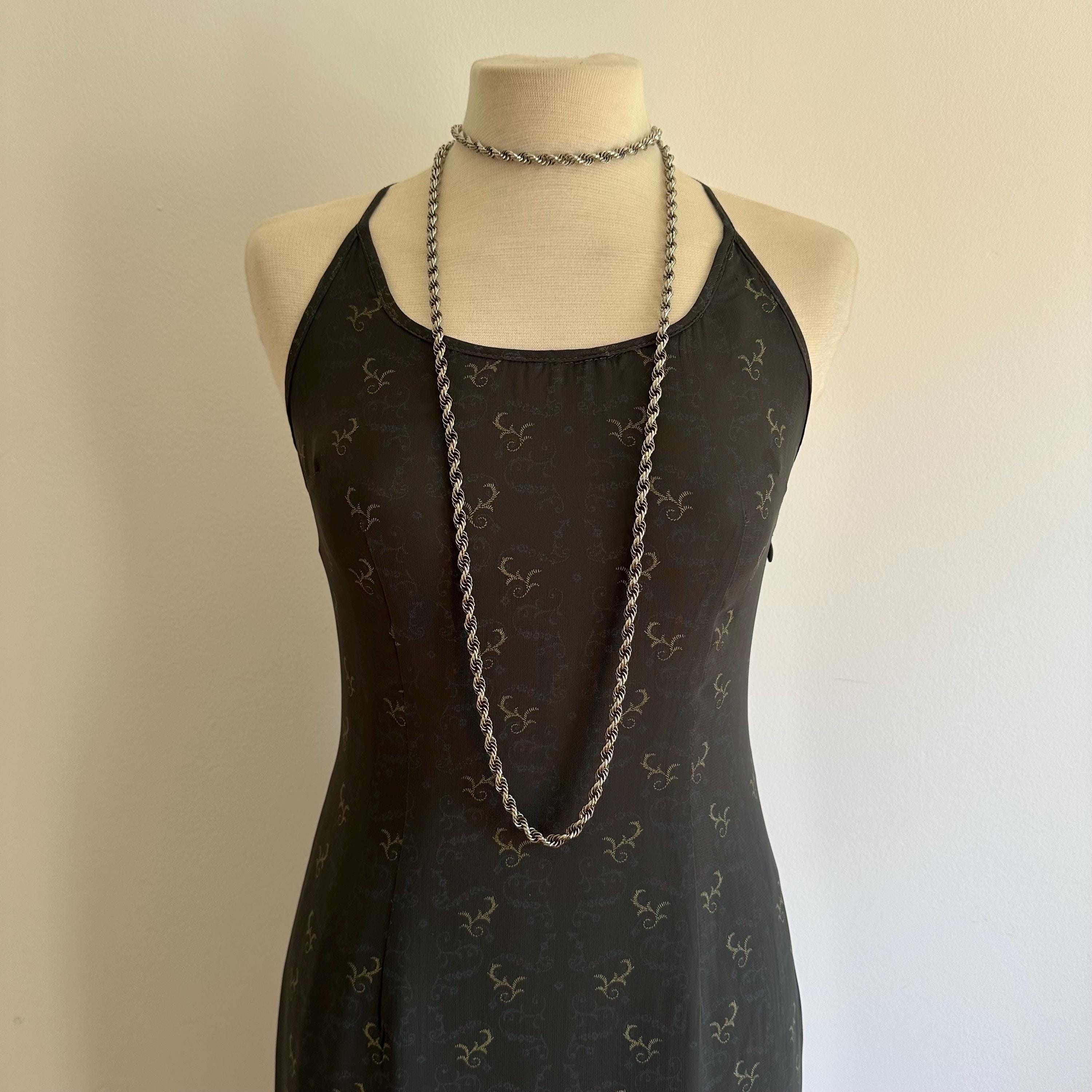 Vintage silver-tone long rope chain necklace