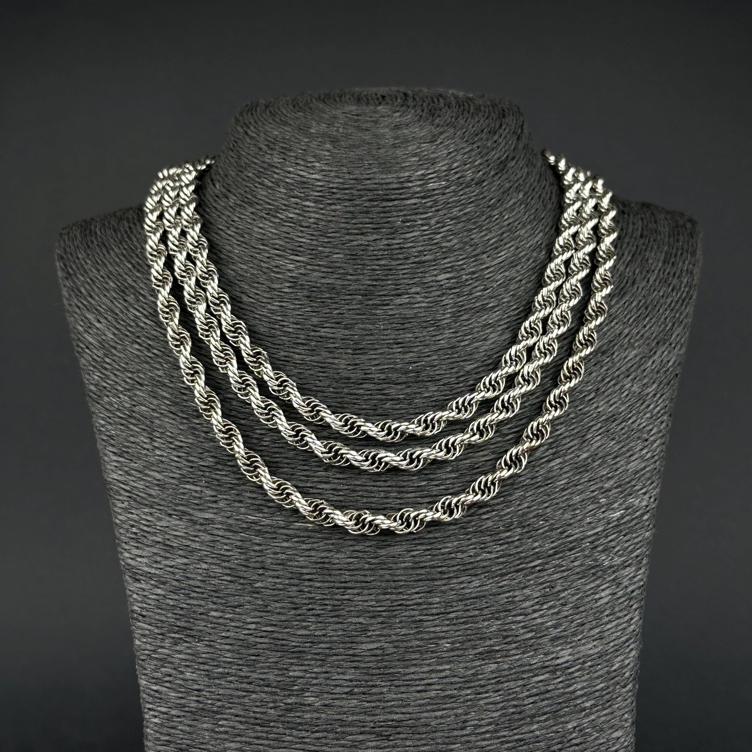Vintage silver-tone long rope chain necklace