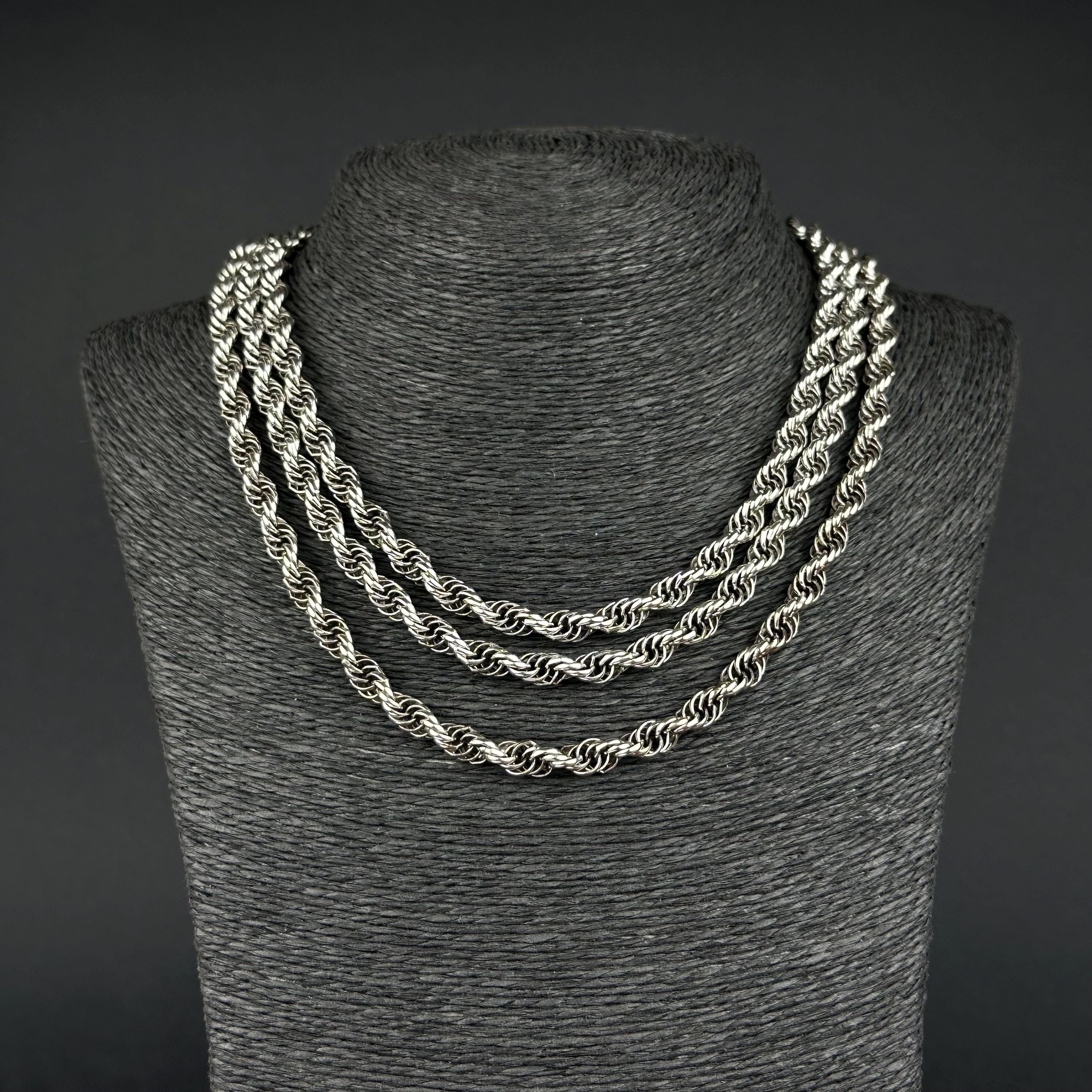 Vintage silver-tone long rope chain necklace