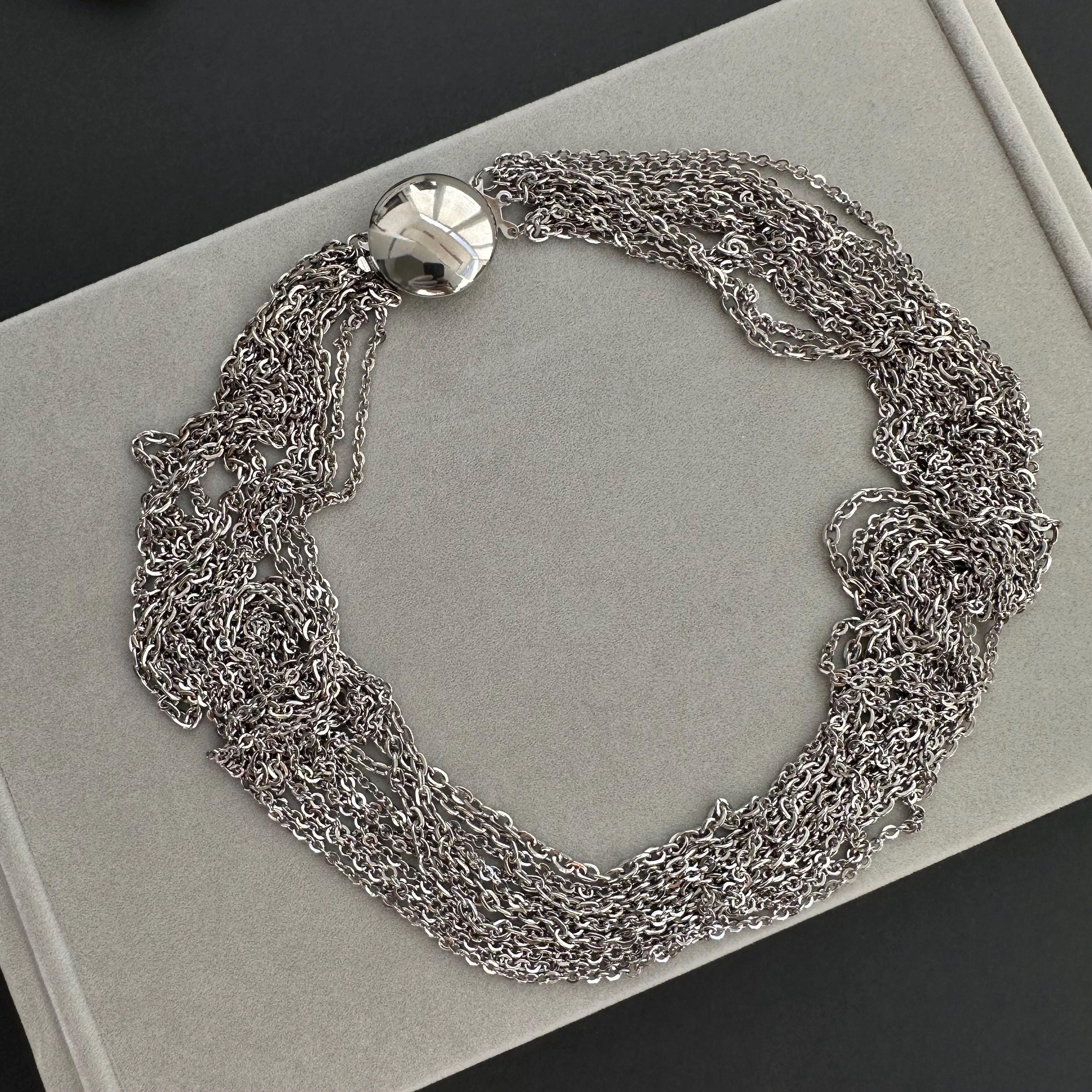 Vintage silver tone multi strand chain necklace