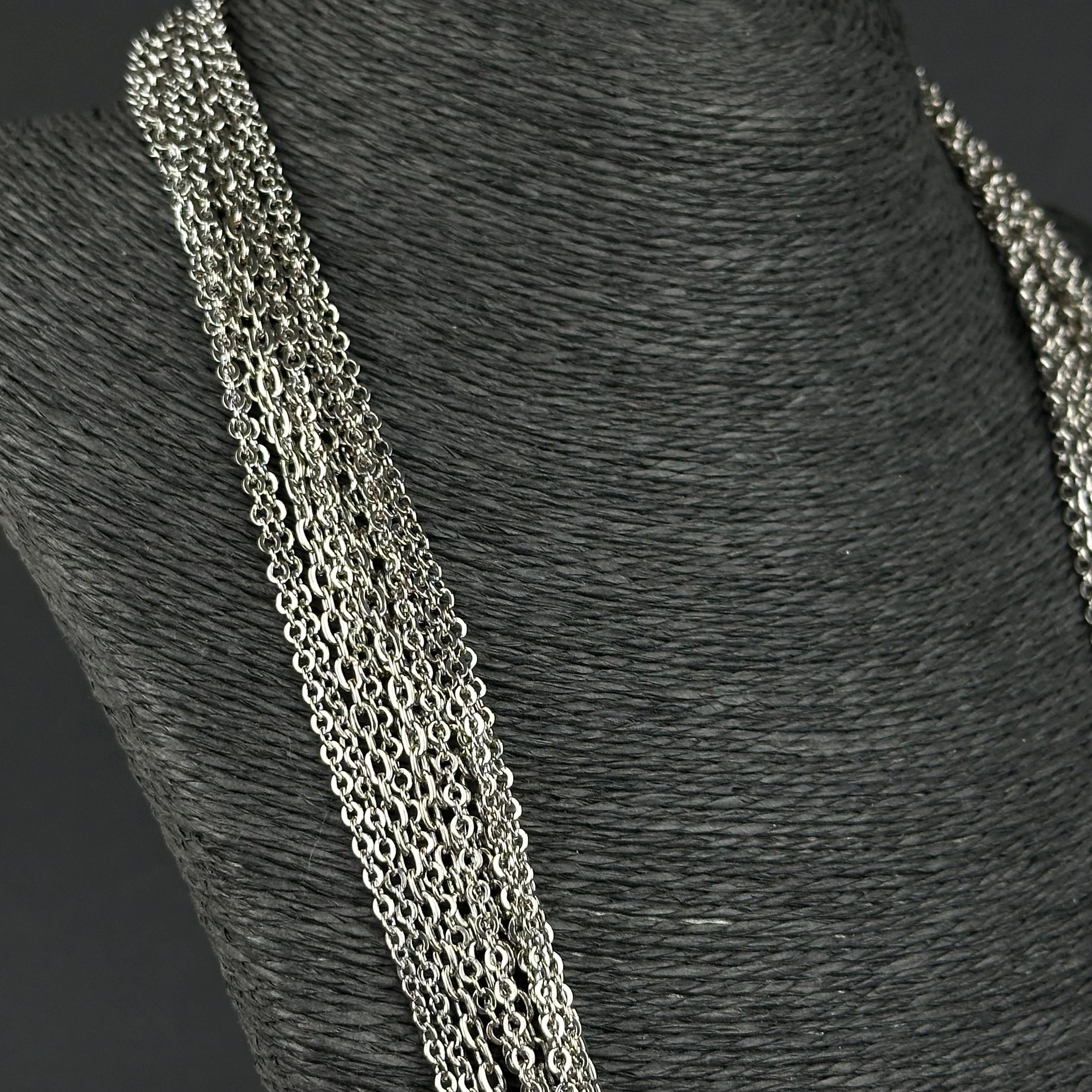 Vintage silver tone multi strand chain necklace