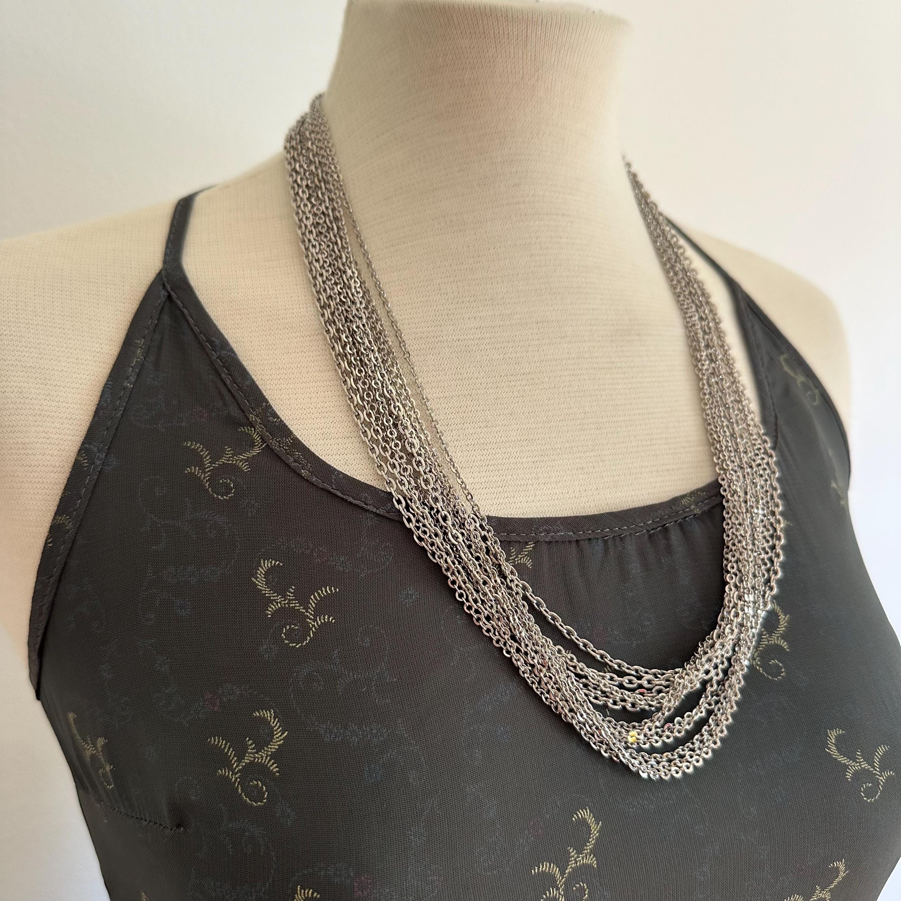 Vintage silver tone multi strand chain necklace
