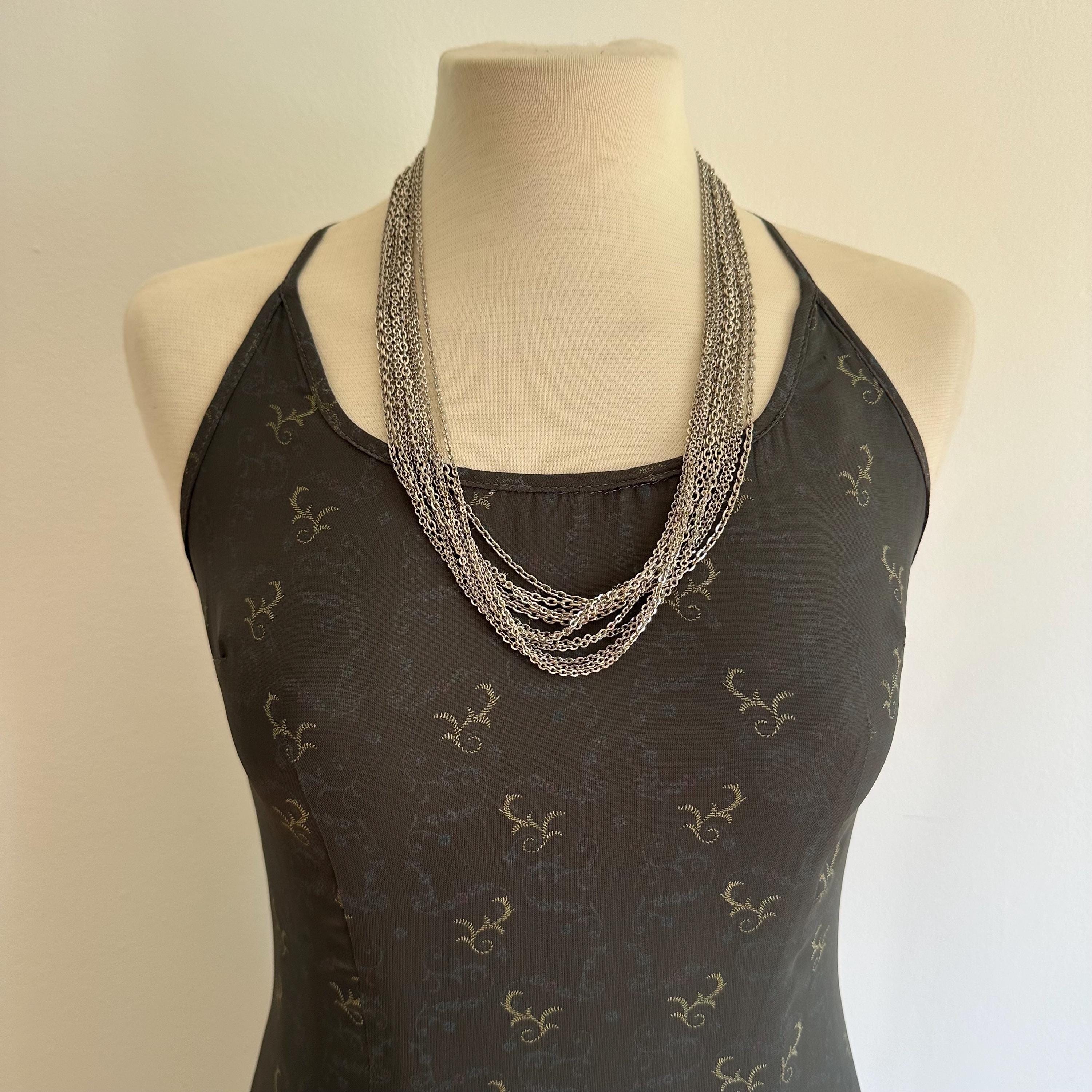 Vintage silver tone multi strand chain necklace