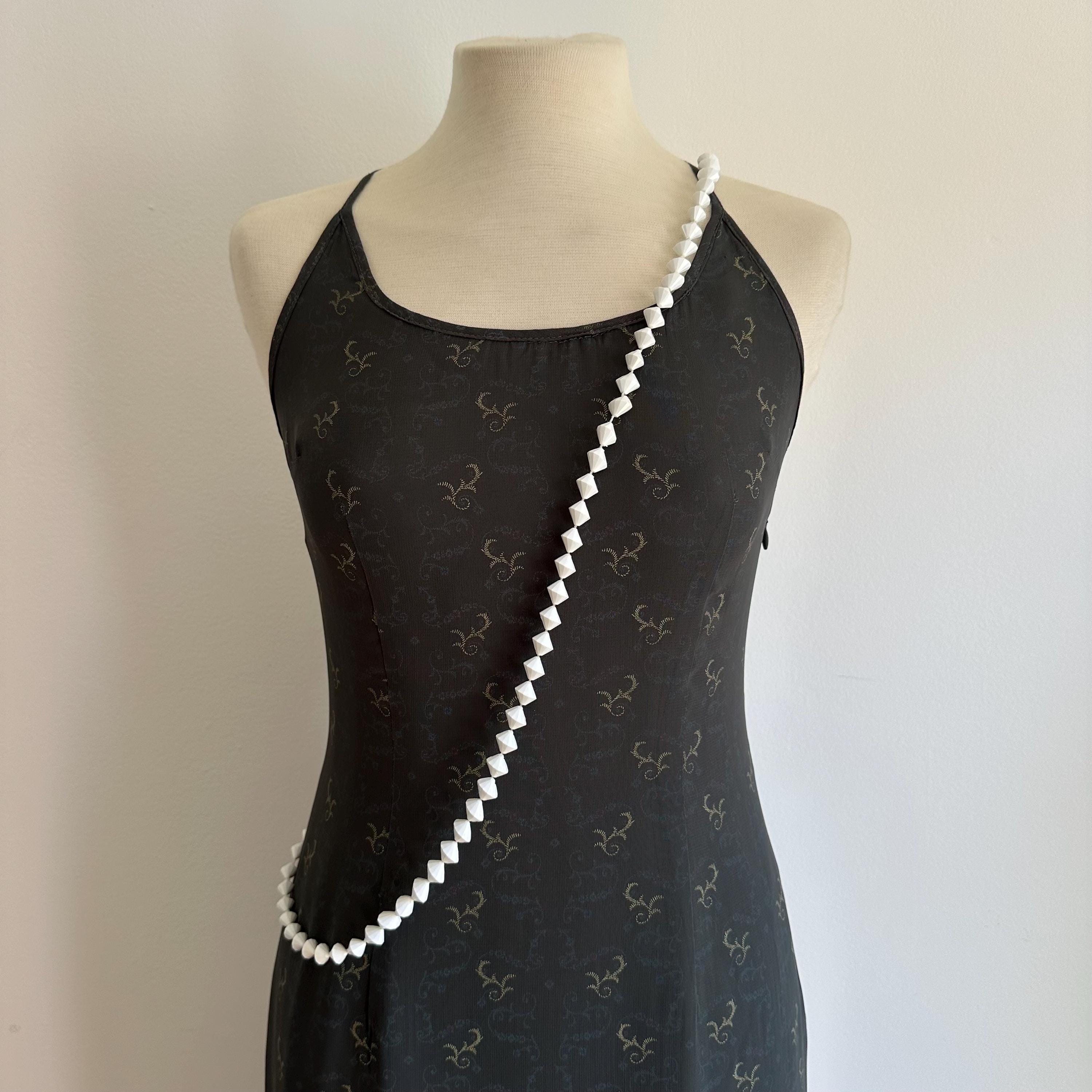 Vintage Hong Kong white faceted plastic bead necklace