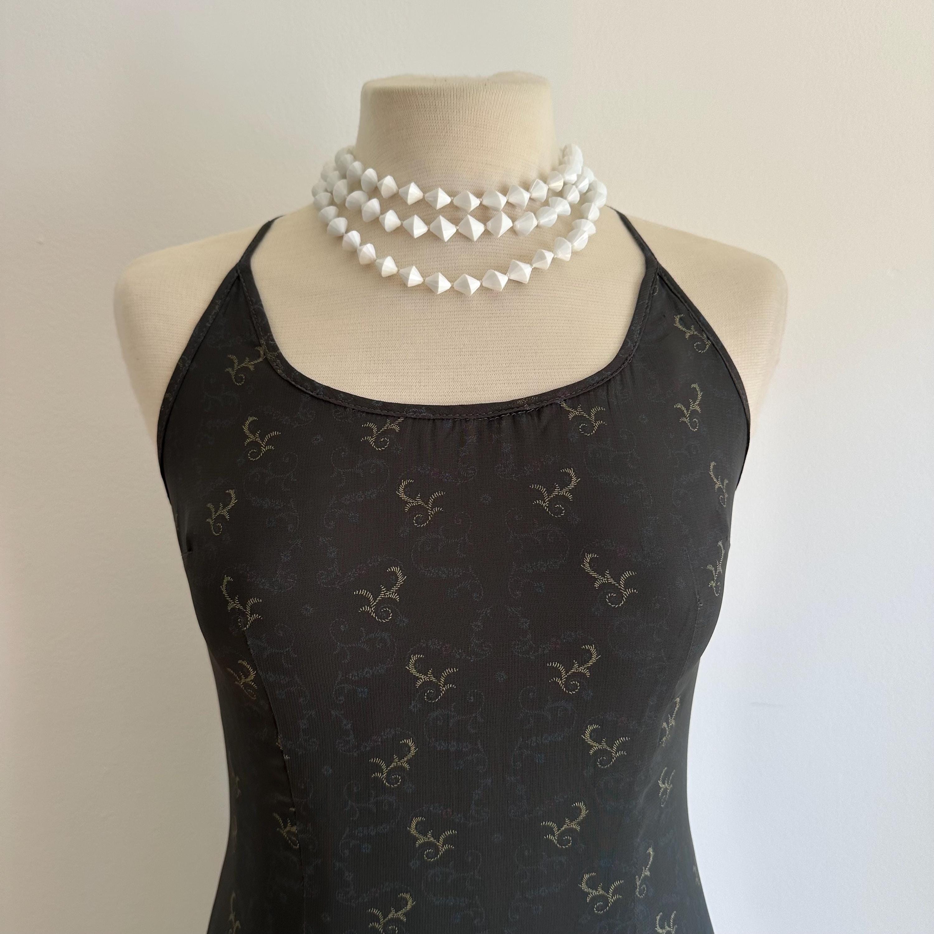 Vintage Hong Kong white faceted plastic bead necklace