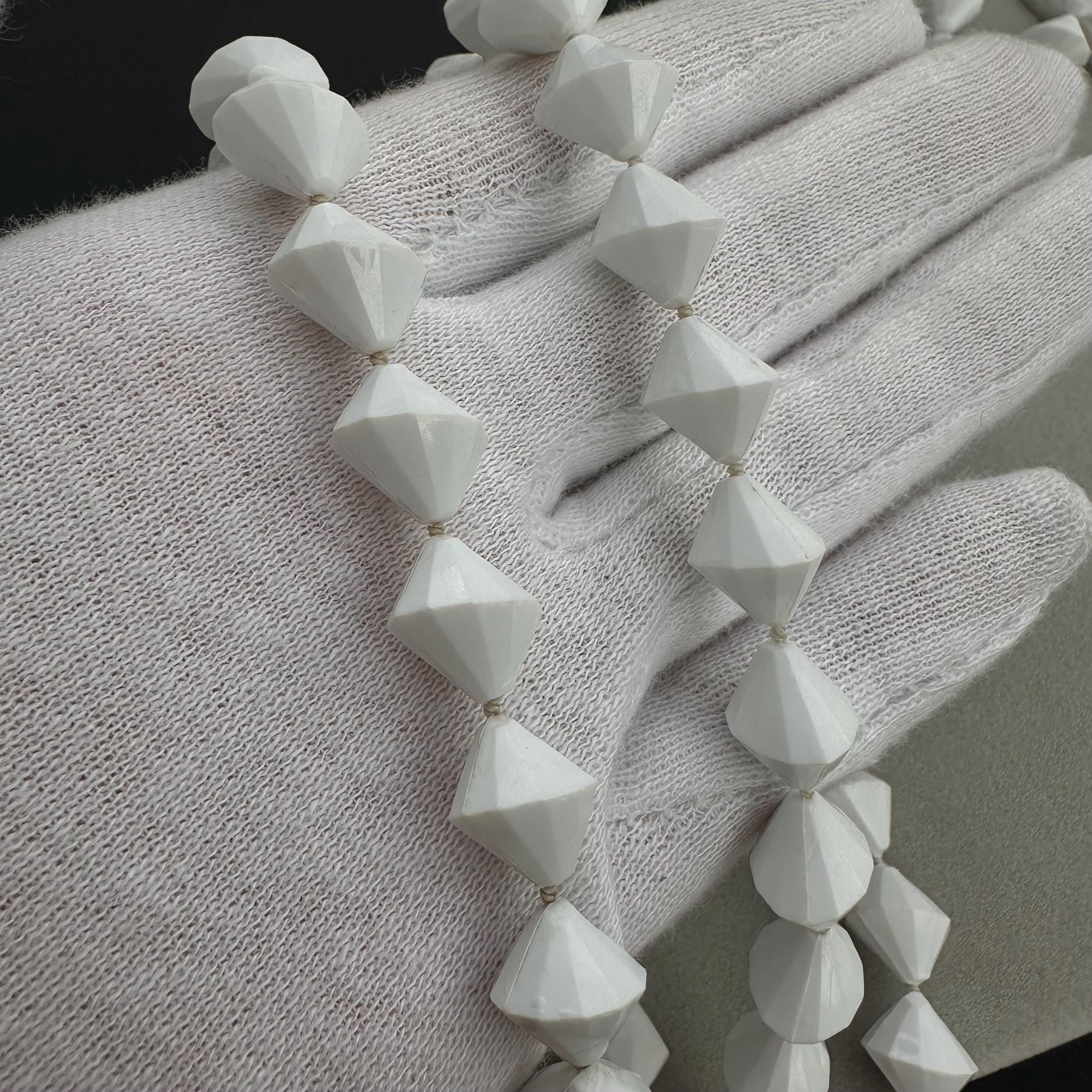 Vintage Hong Kong white faceted plastic bead necklace