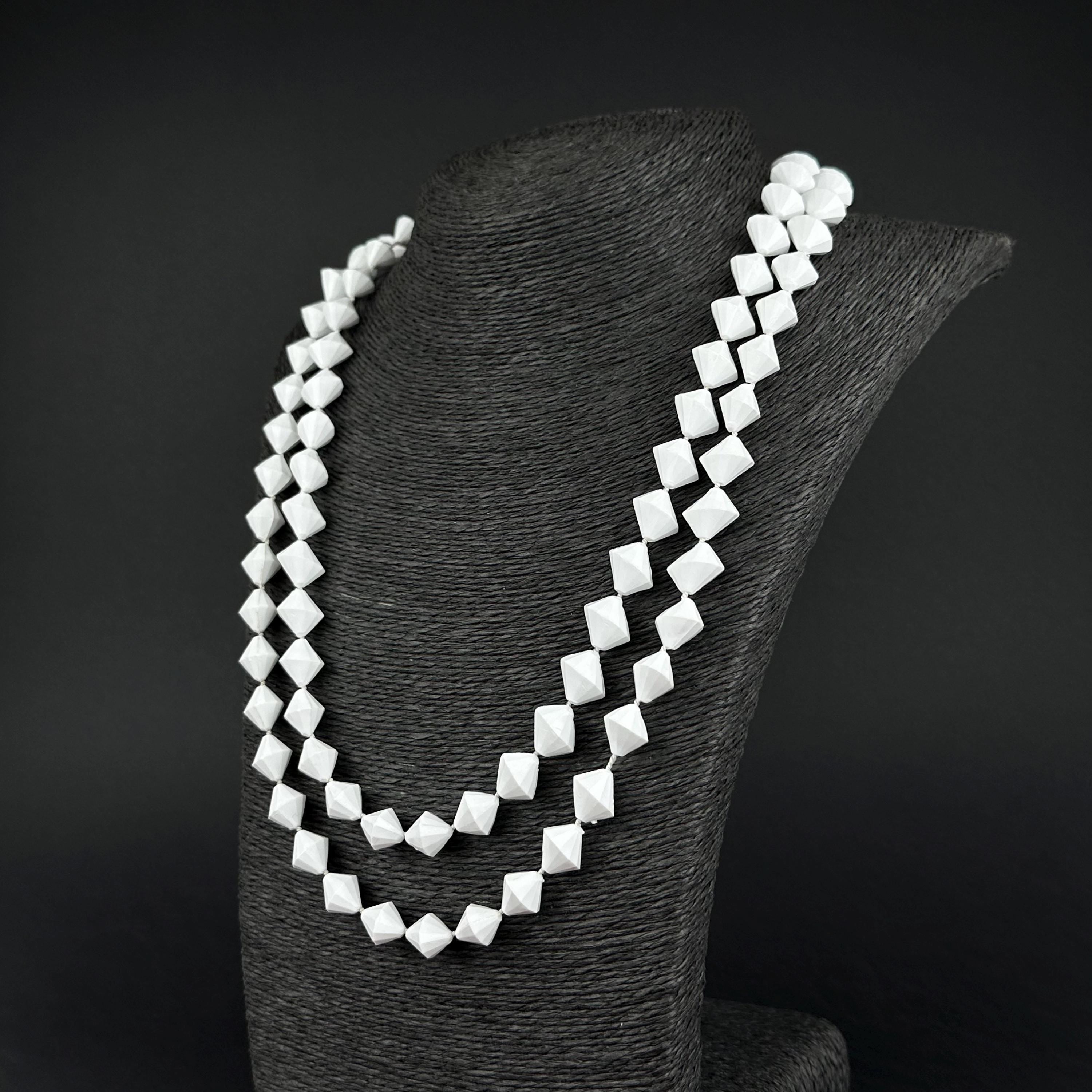 Vintage Hong Kong white faceted plastic bead necklace