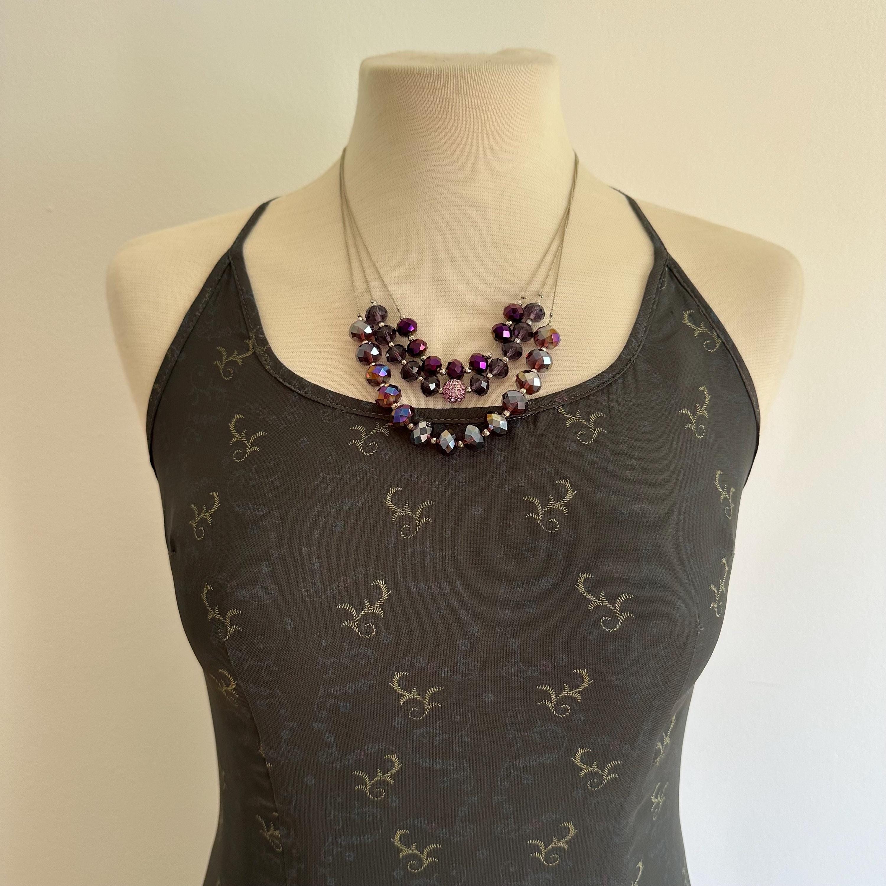 Vintage NY & Company purple iridescent glass bead necklace