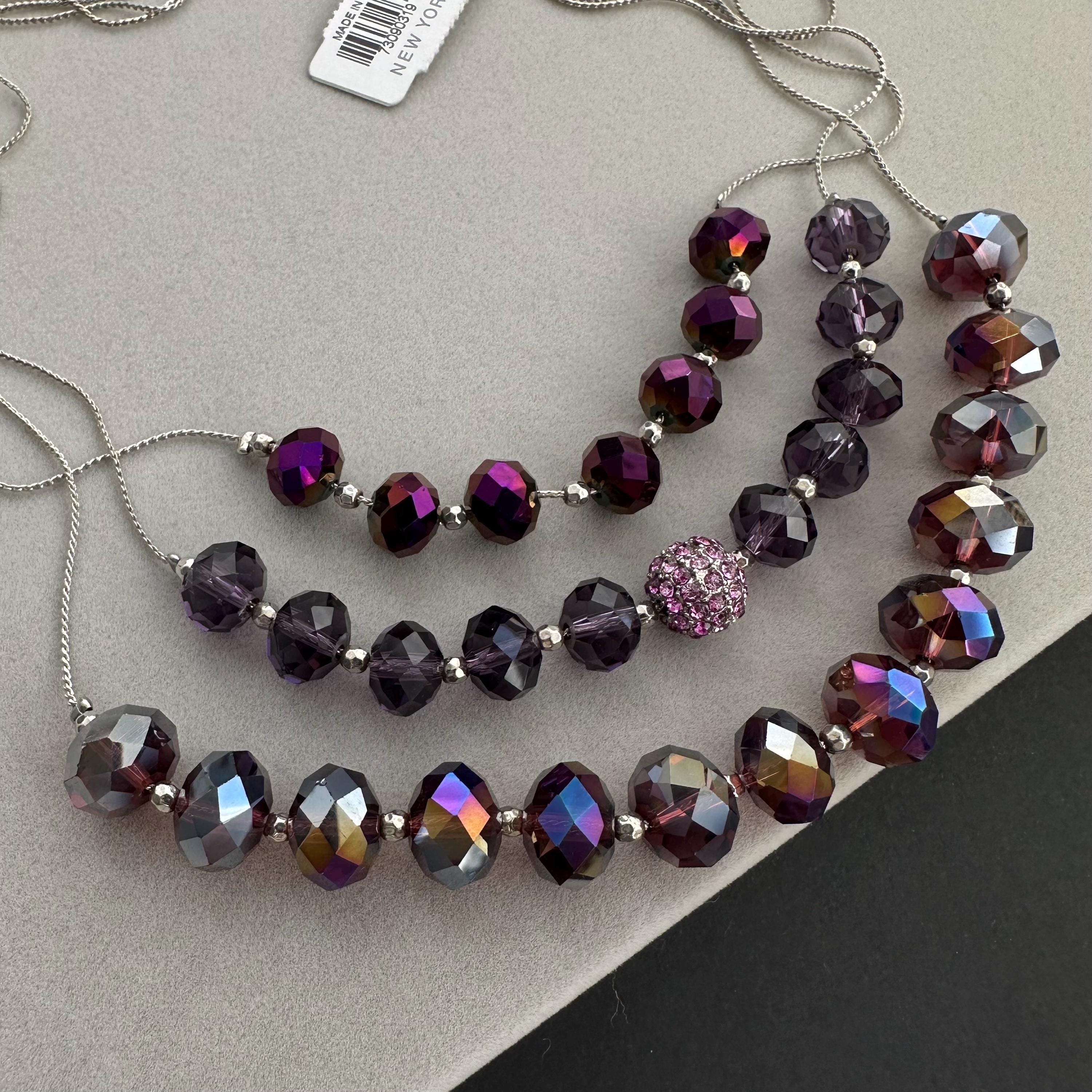 Vintage NY & Company purple iridescent glass bead necklace