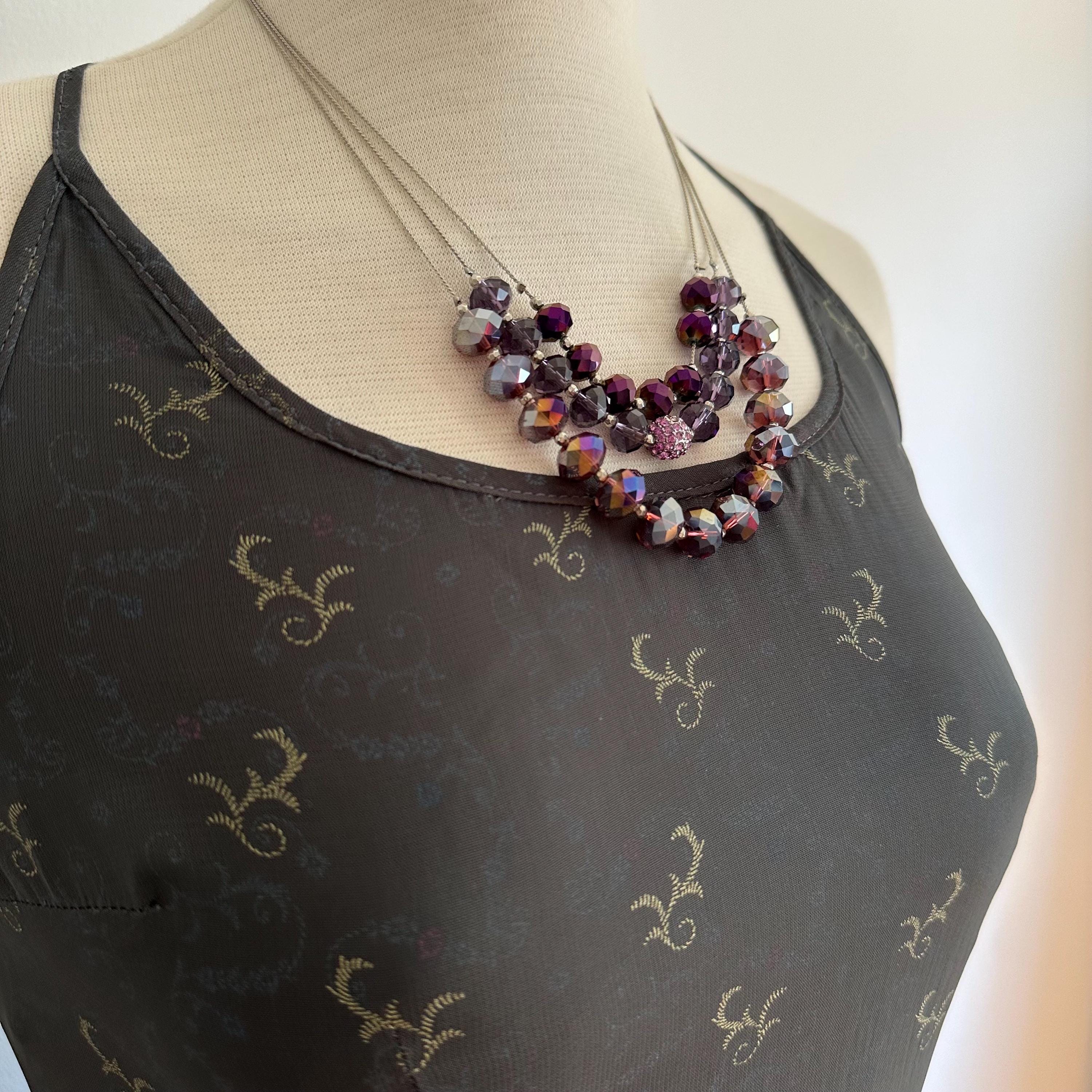 Vintage NY & Company purple iridescent glass bead necklace