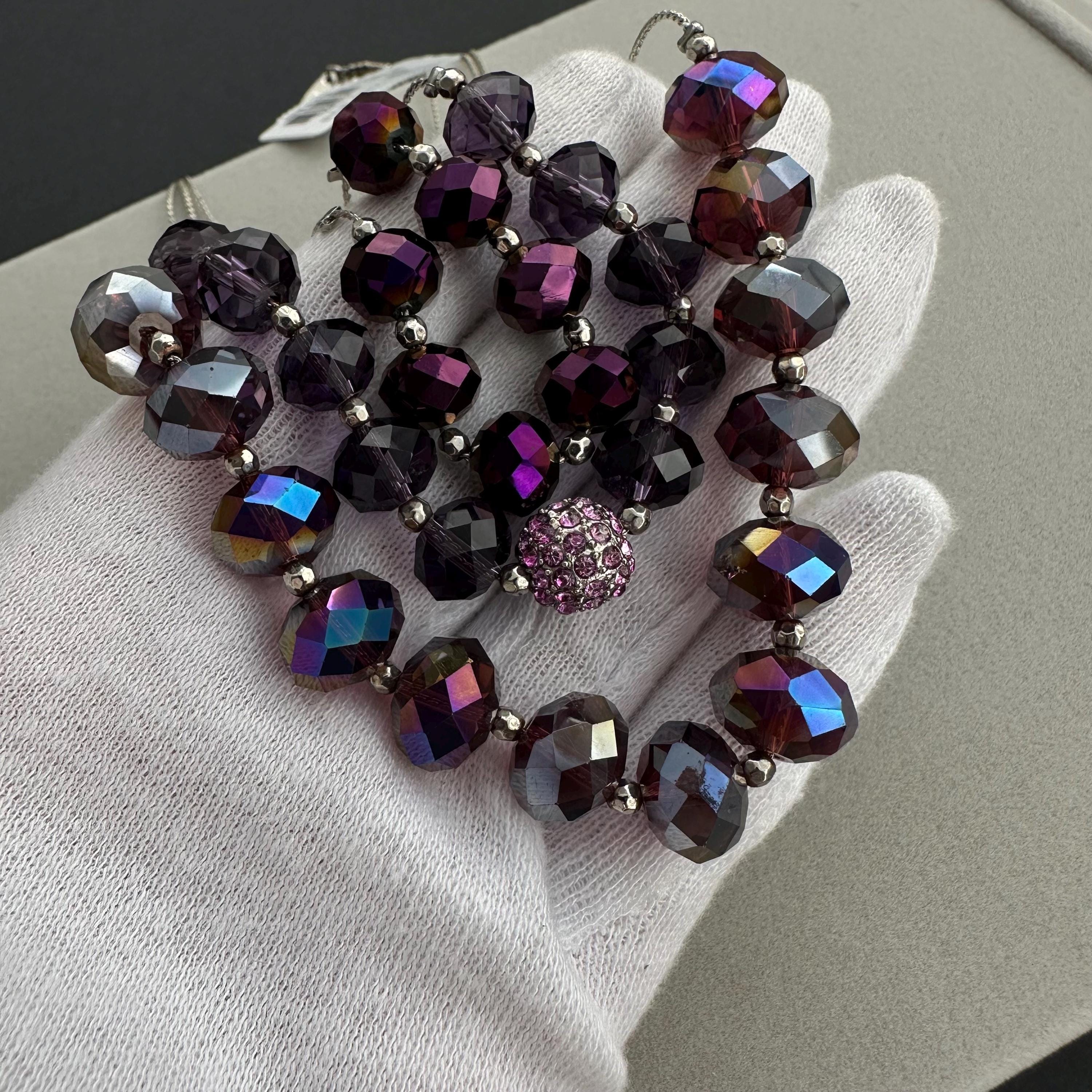 Vintage NY & Company purple iridescent glass bead necklace