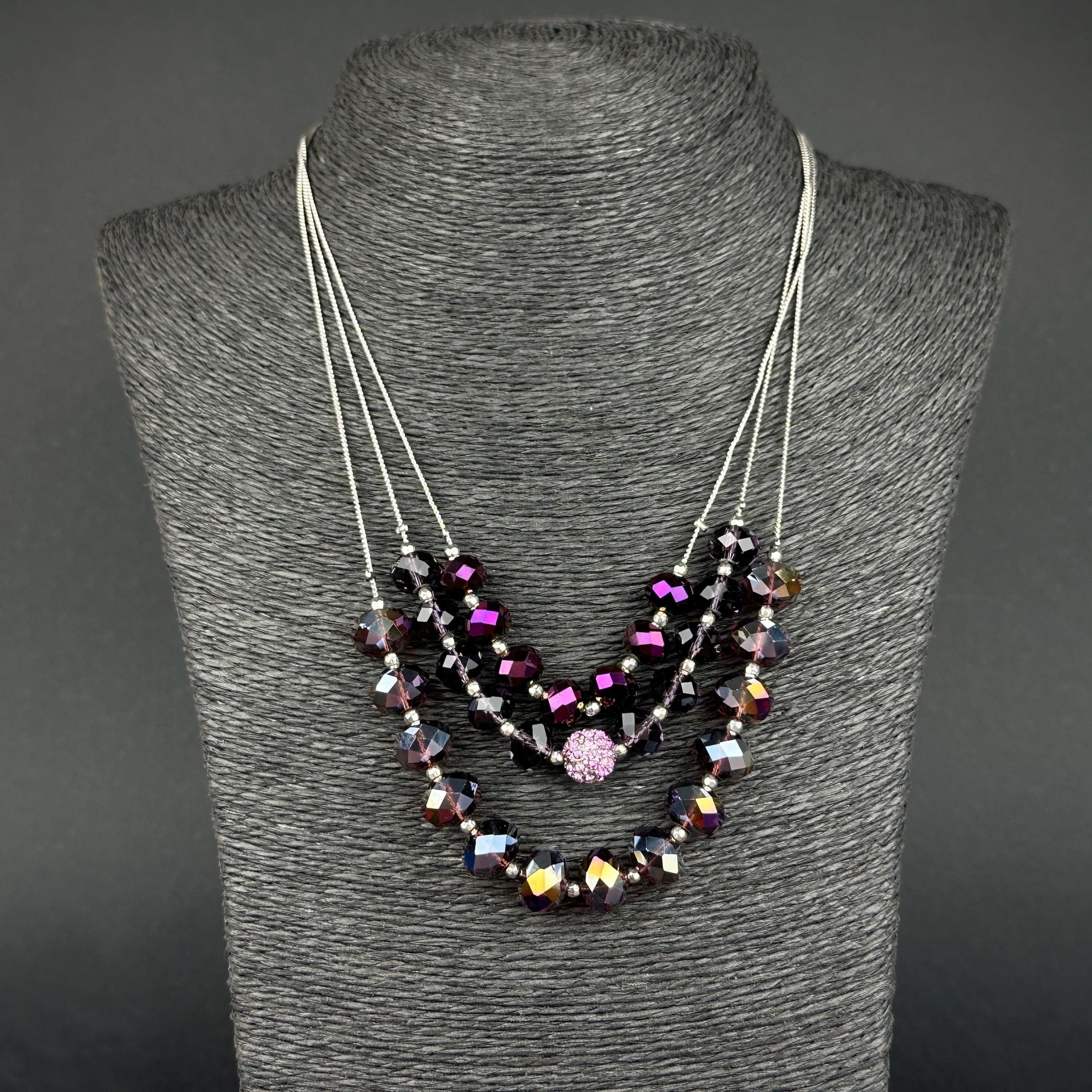 Vintage NY & Company purple iridescent glass bead necklace