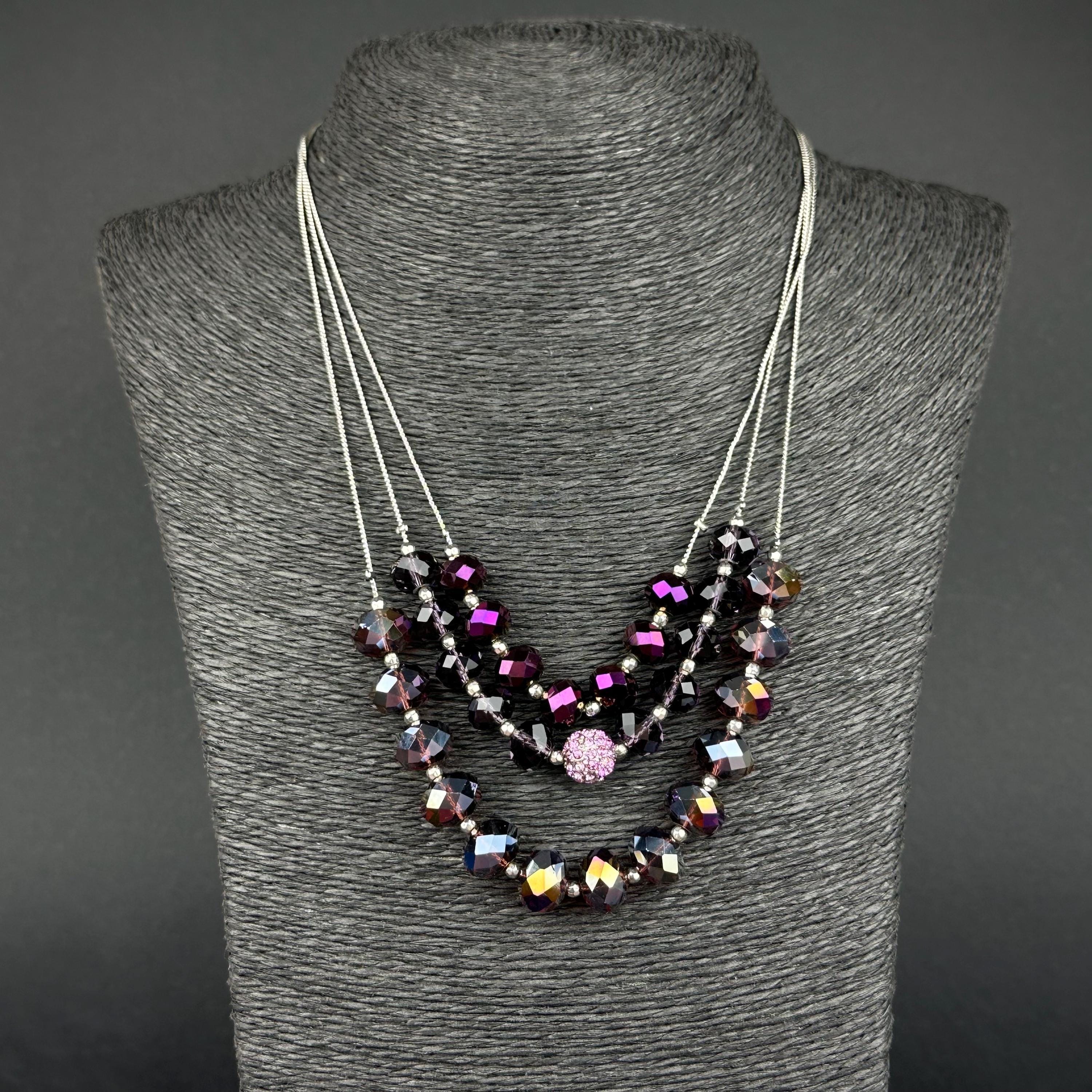 Vintage NY & Company purple iridescent glass bead necklace