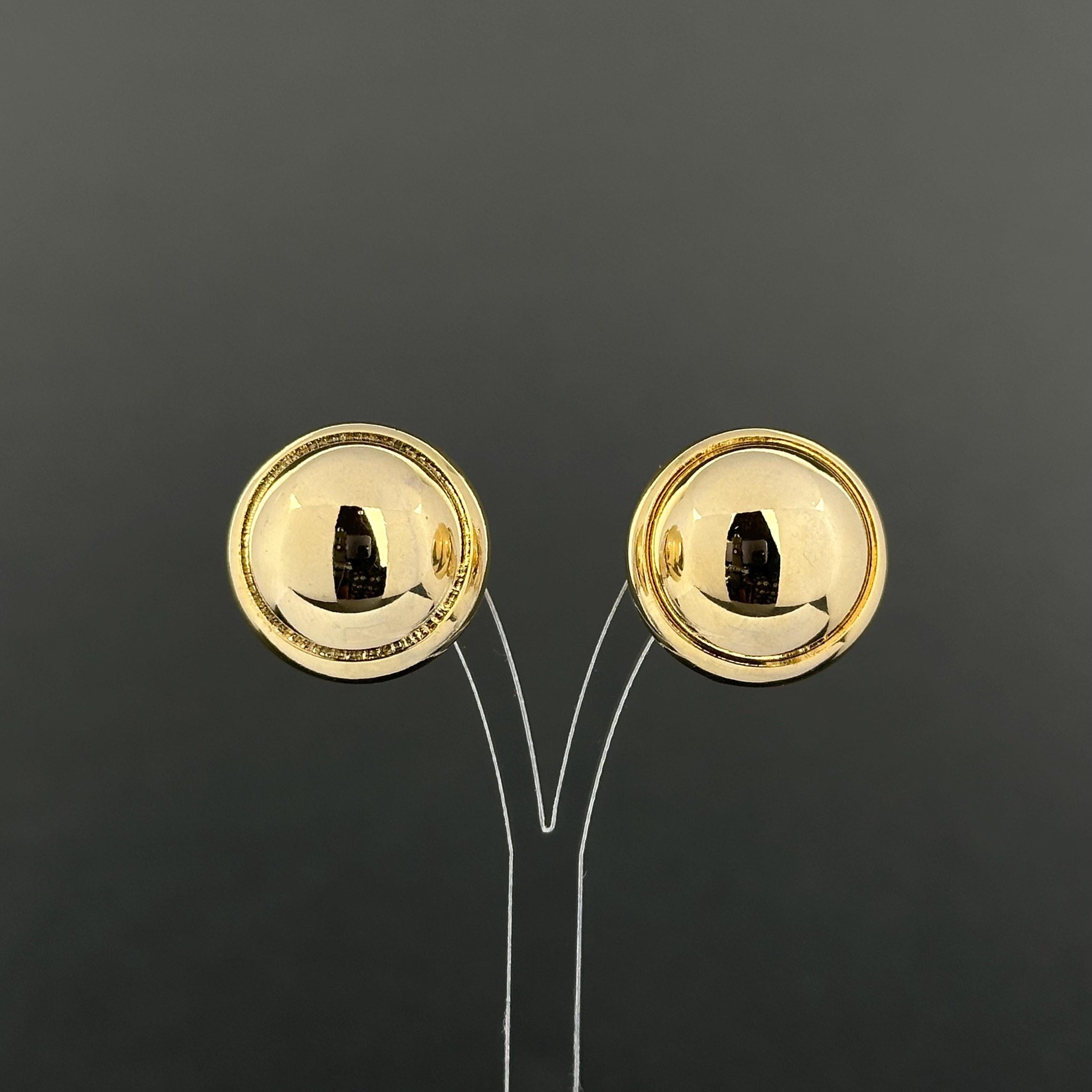 Vintage gold tone round dome clip on earrings