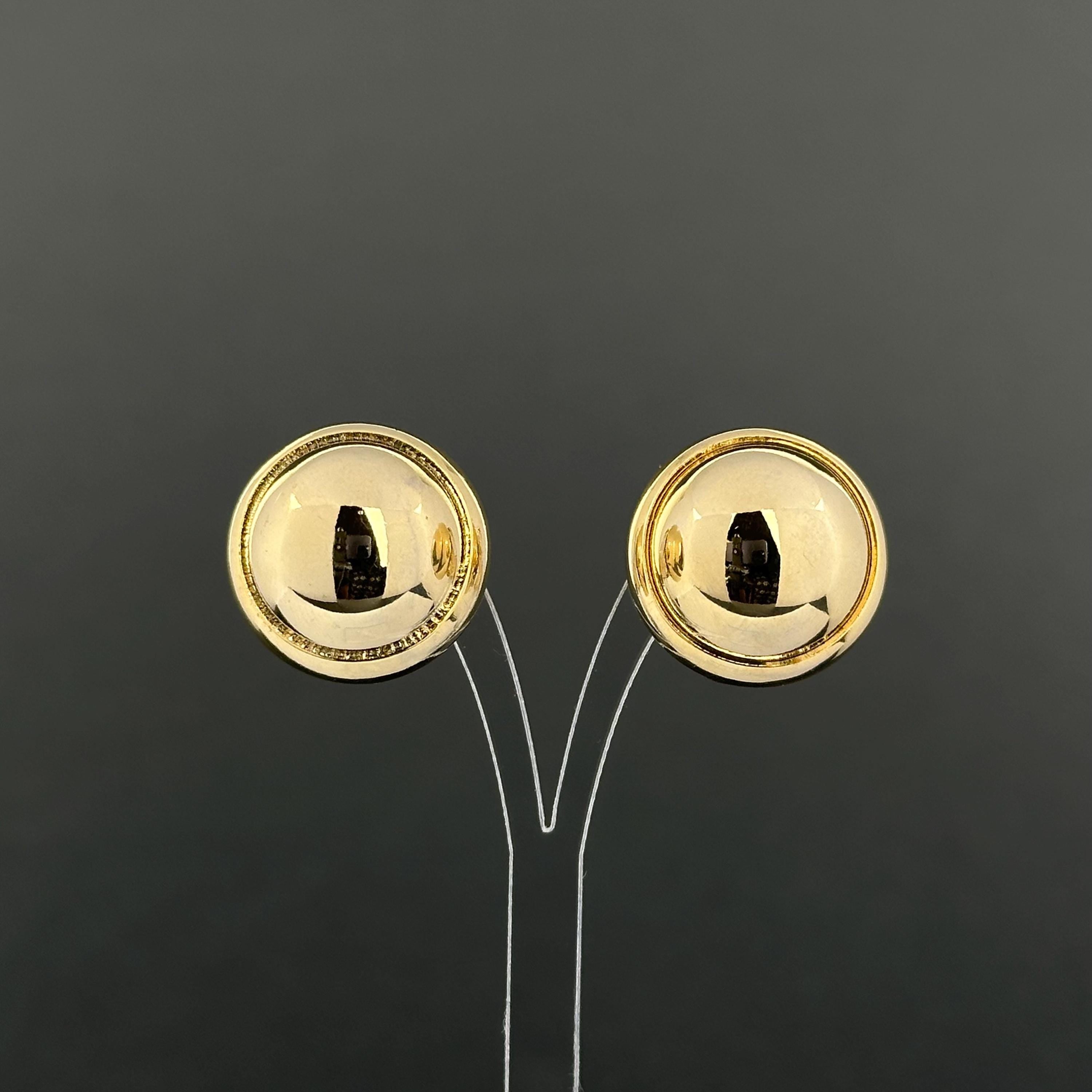 Vintage gold tone round dome clip on earrings