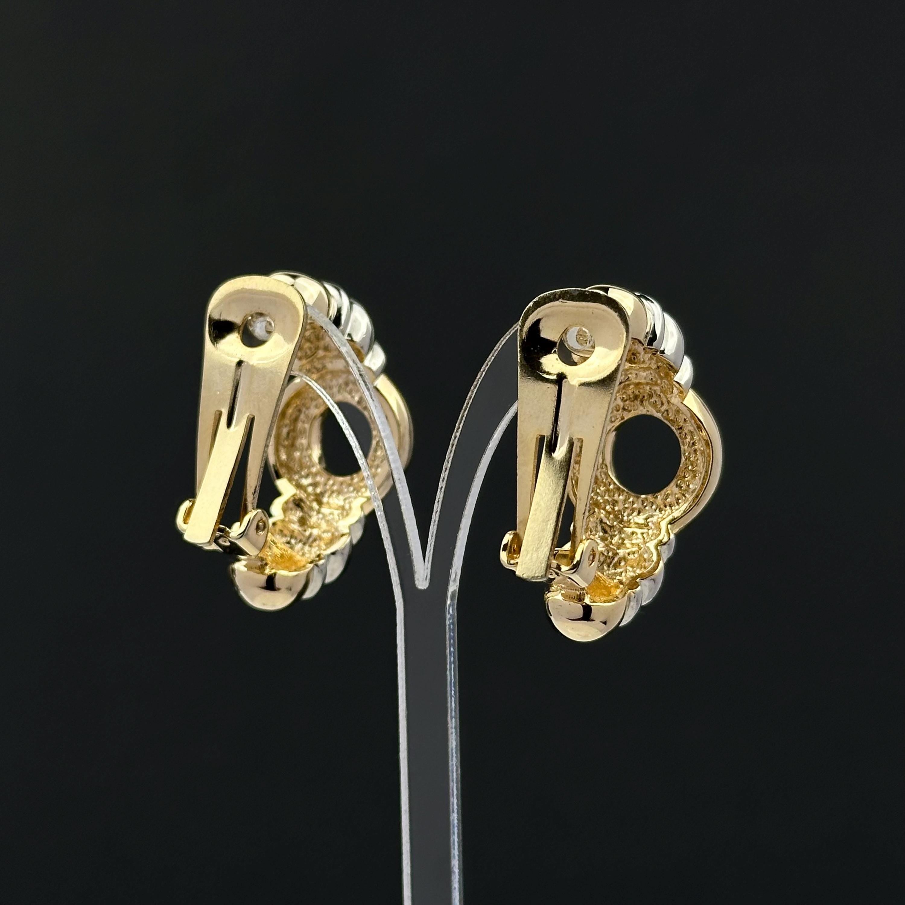 Vintage two-tone hoop clip on earrings