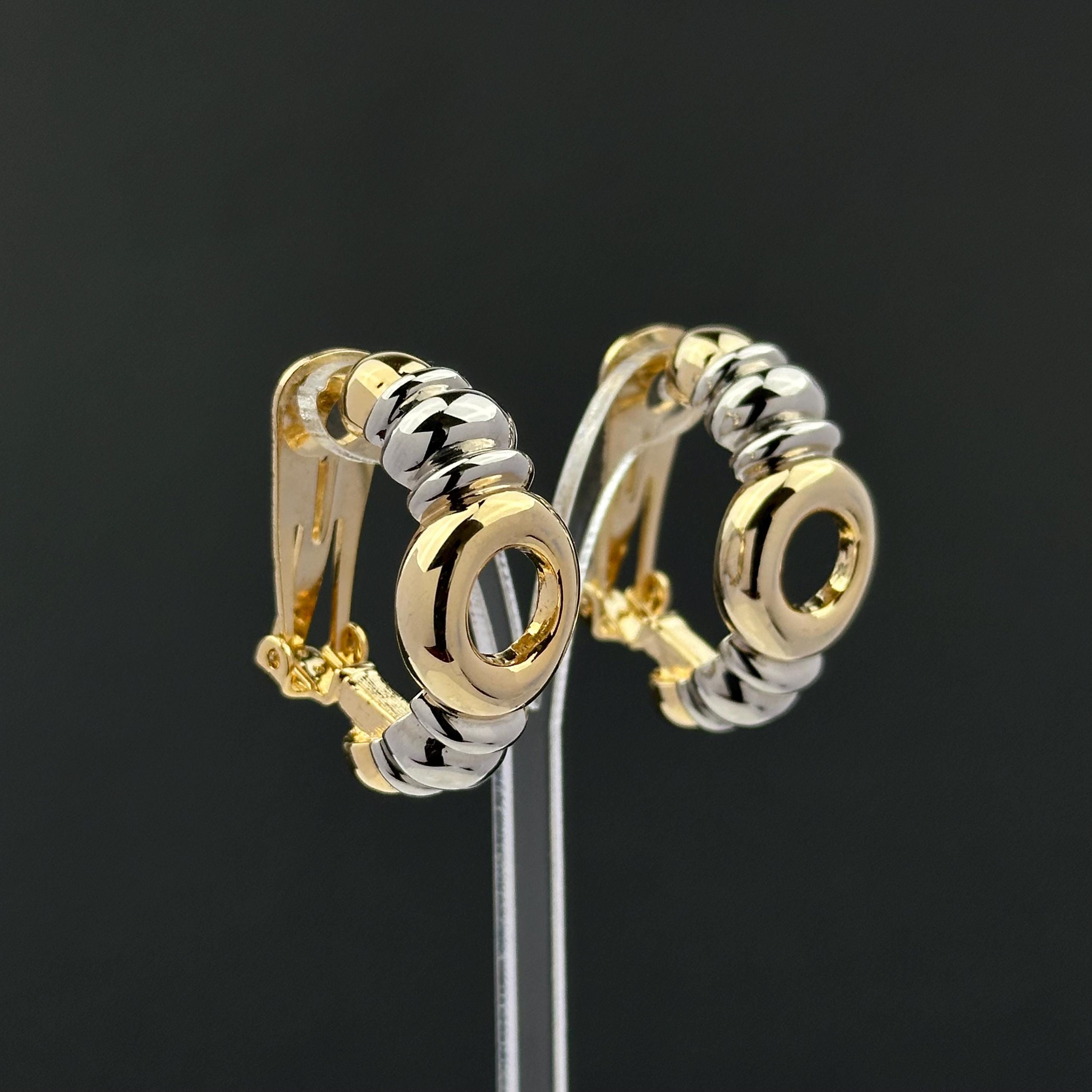 Vintage two-tone hoop clip on earrings