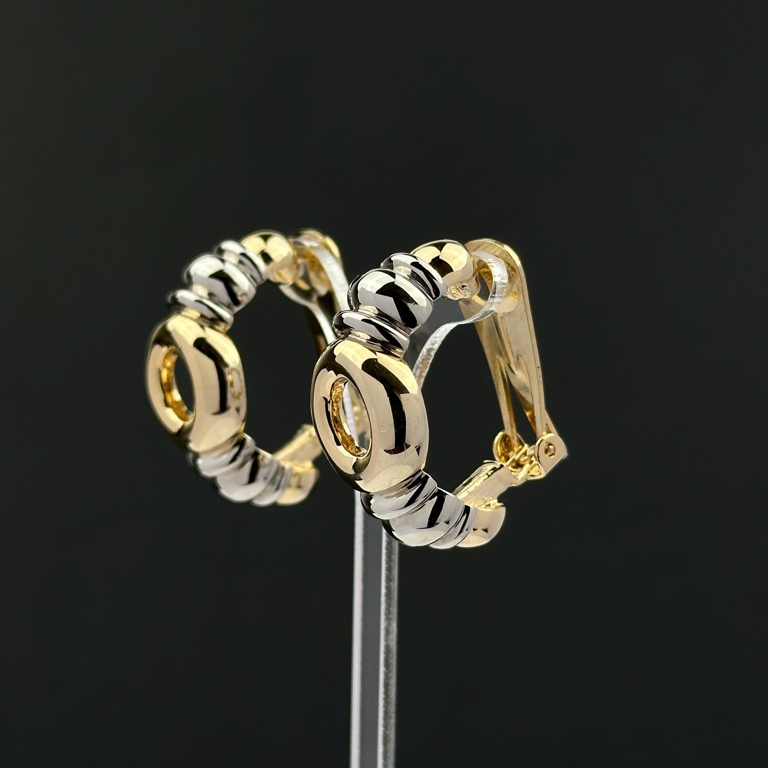 Vintage two-tone hoop clip on earrings