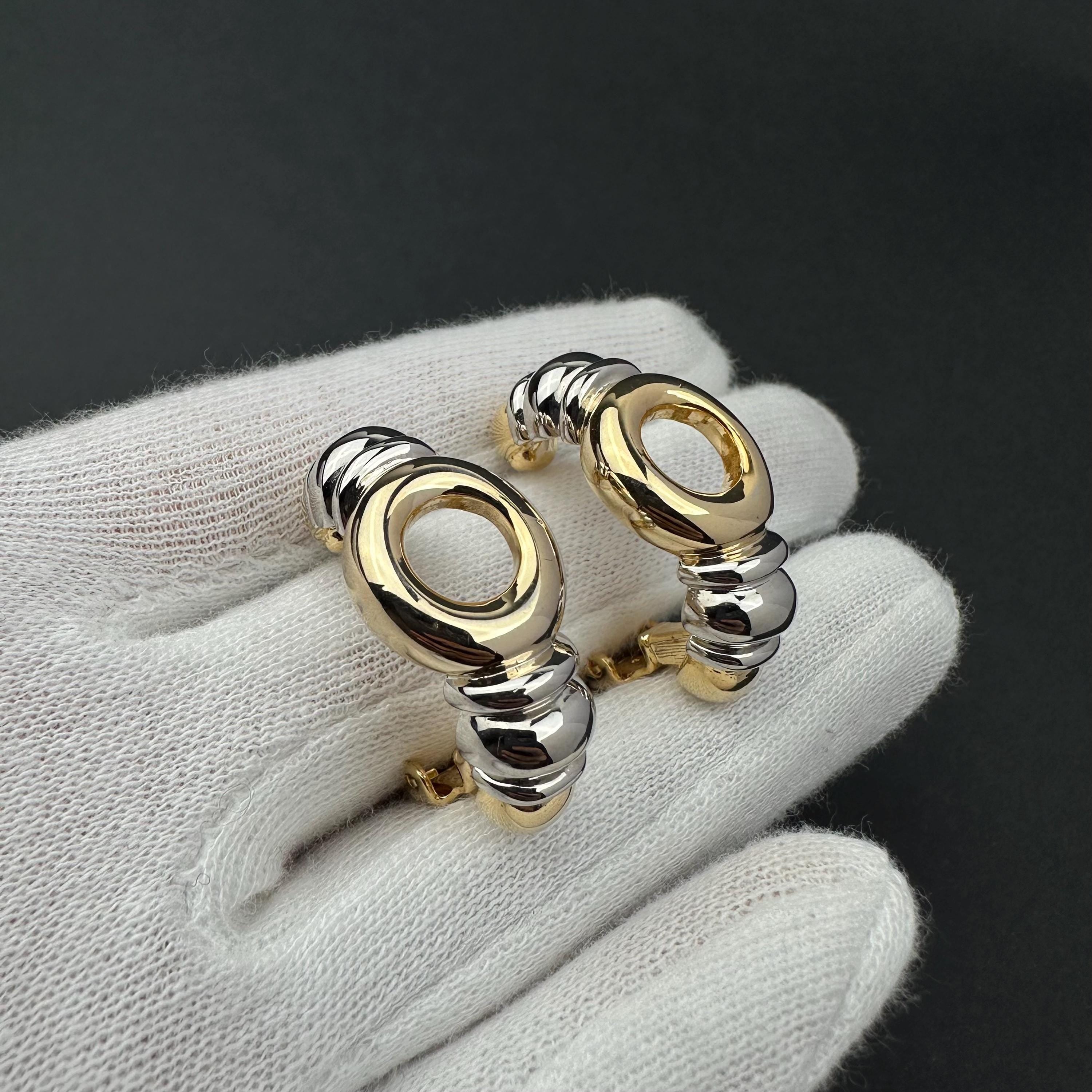 Vintage two-tone hoop clip on earrings