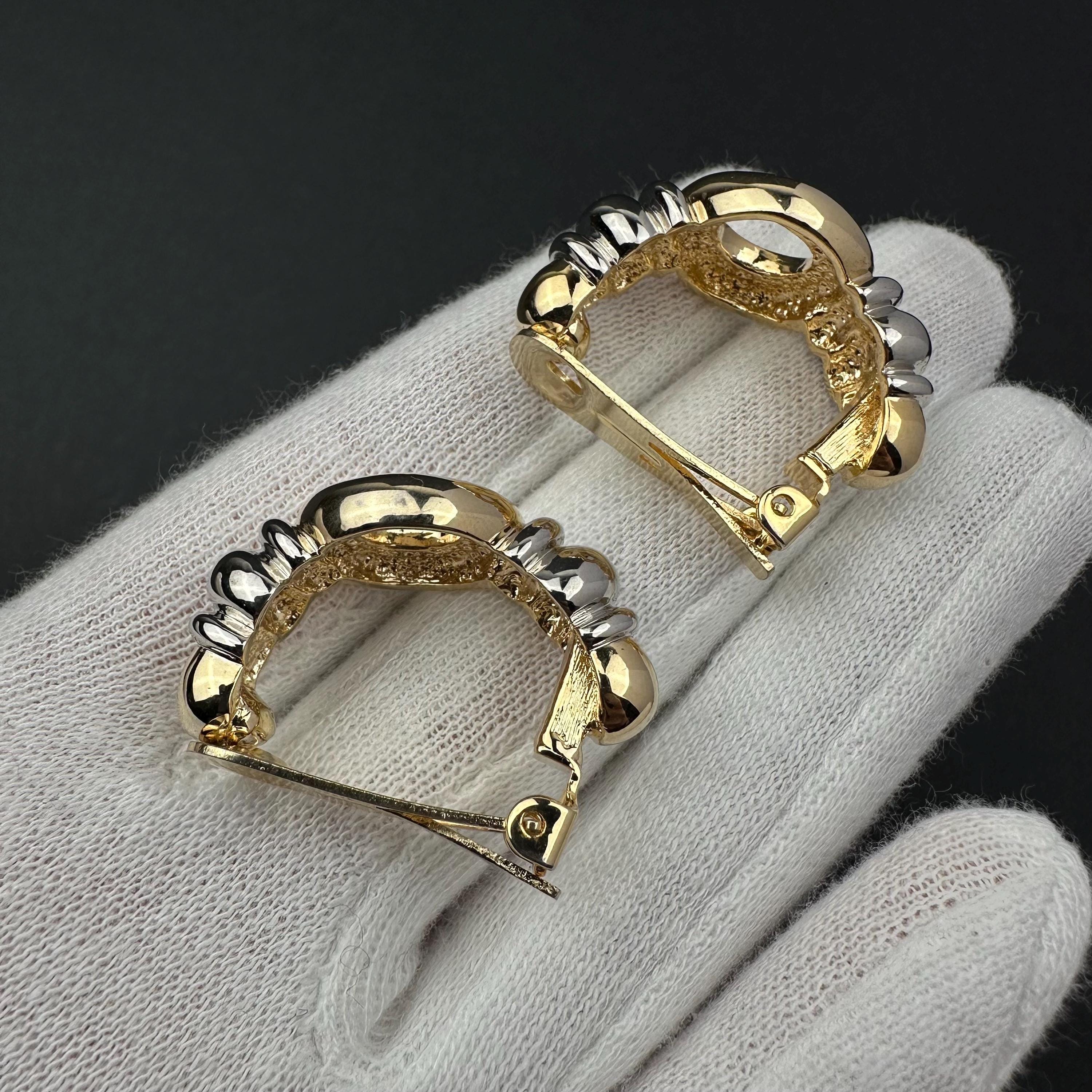 Vintage two-tone hoop clip on earrings
