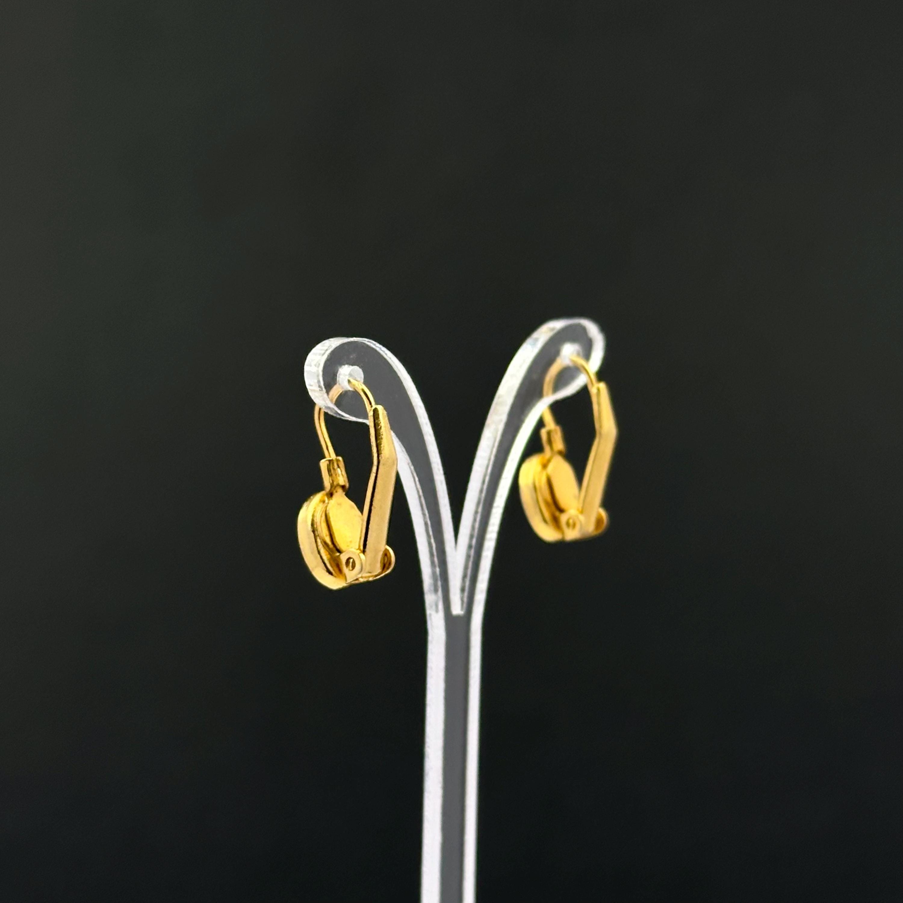 Vintage gold tone and blue cabochons drop earrings