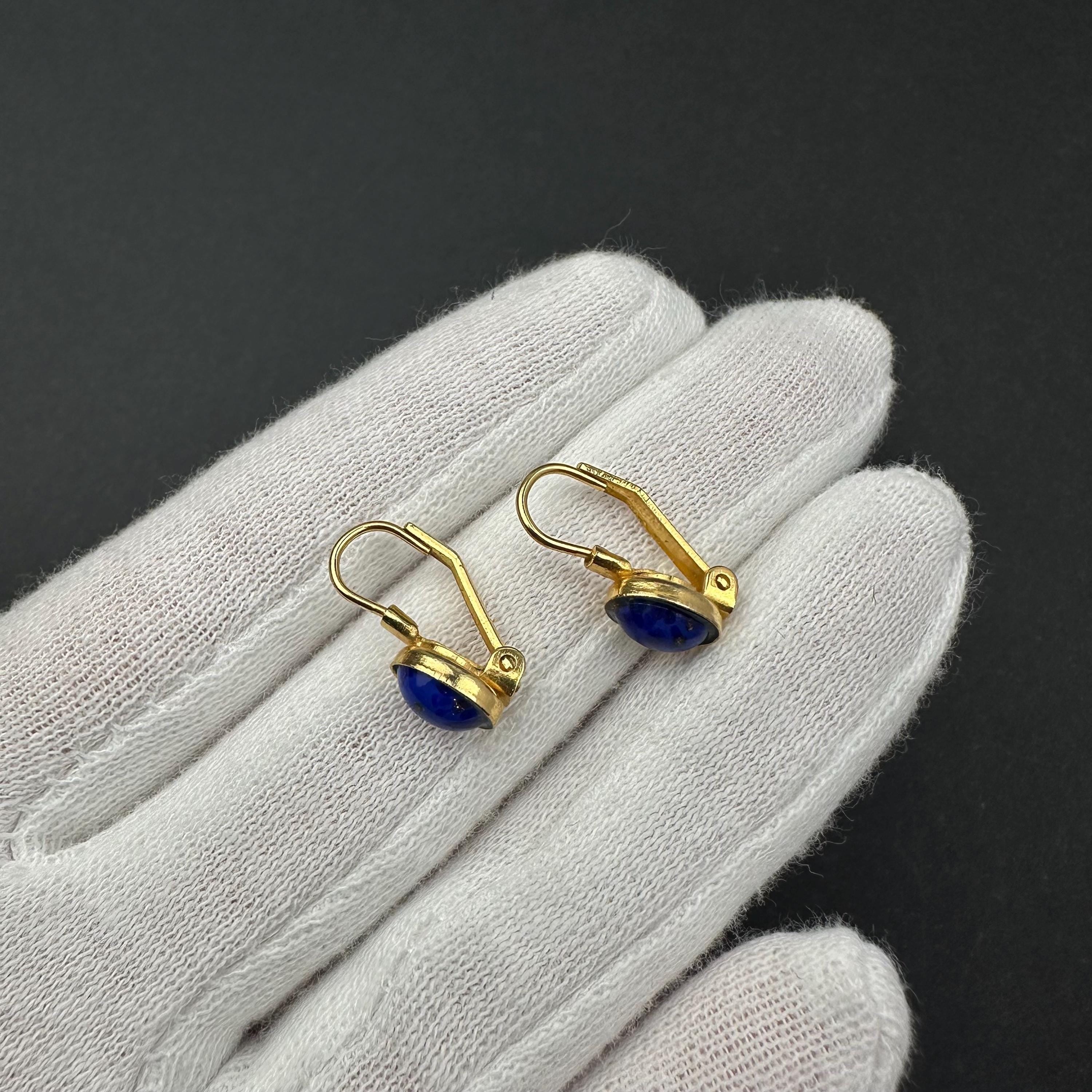Vintage gold tone and blue cabochons drop earrings