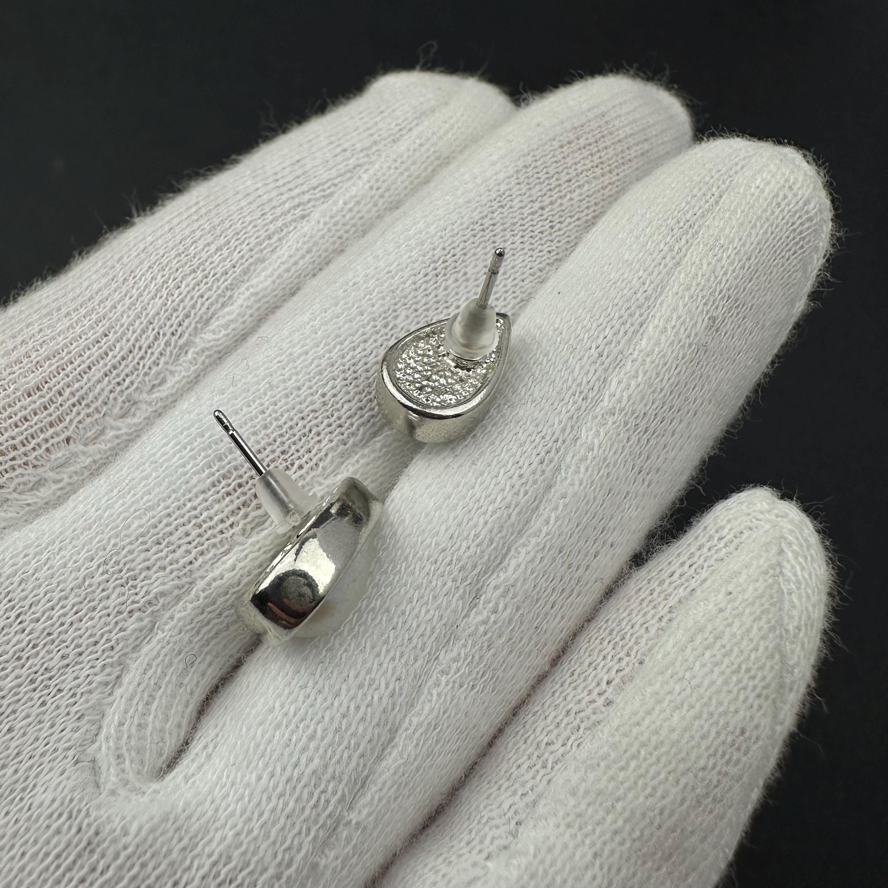 Vintage silver tone and faux pearl teardrop studs earrings