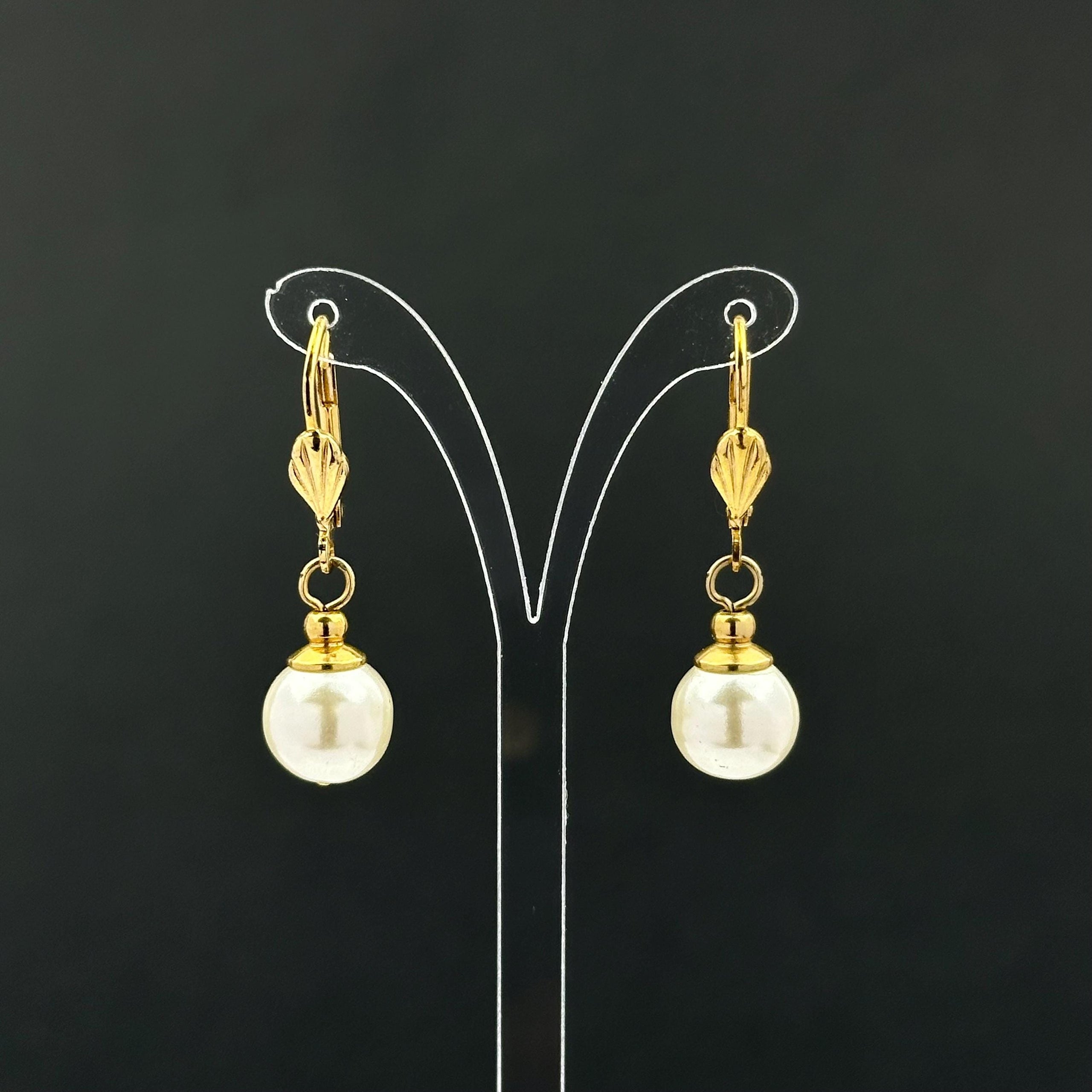 Vintage gold tone and faux pearl drop earrings