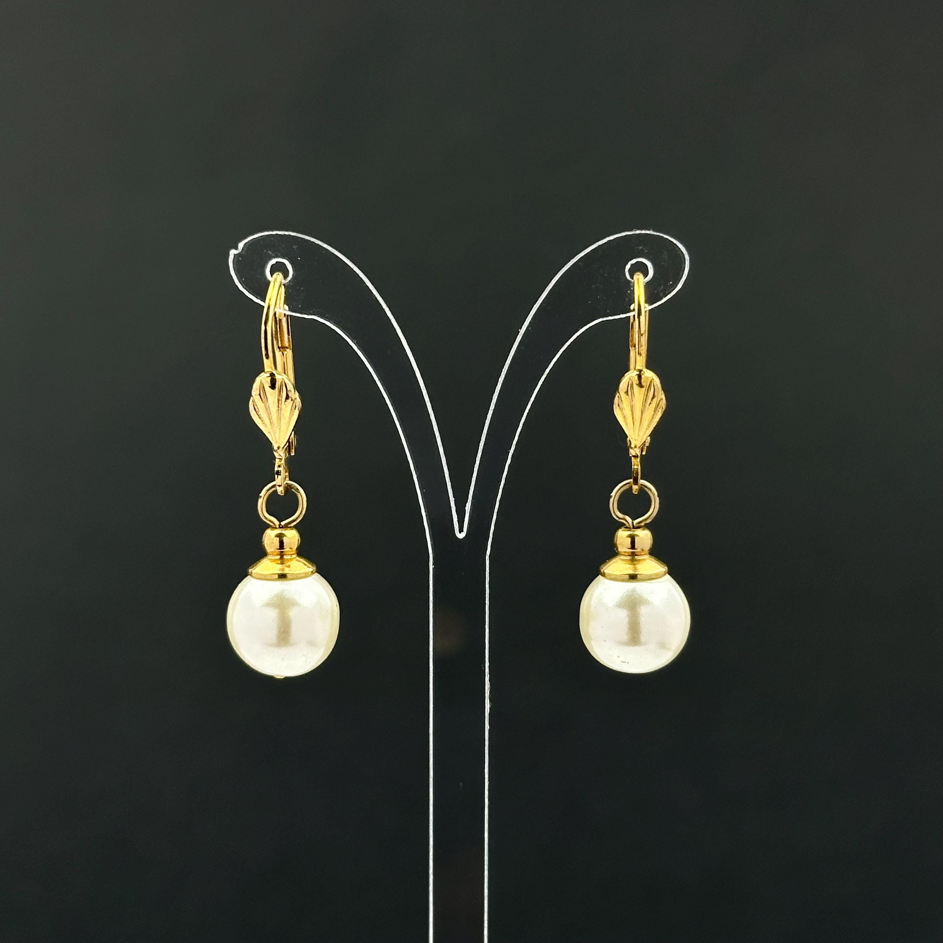 Vintage gold tone and faux pearl drop earrings