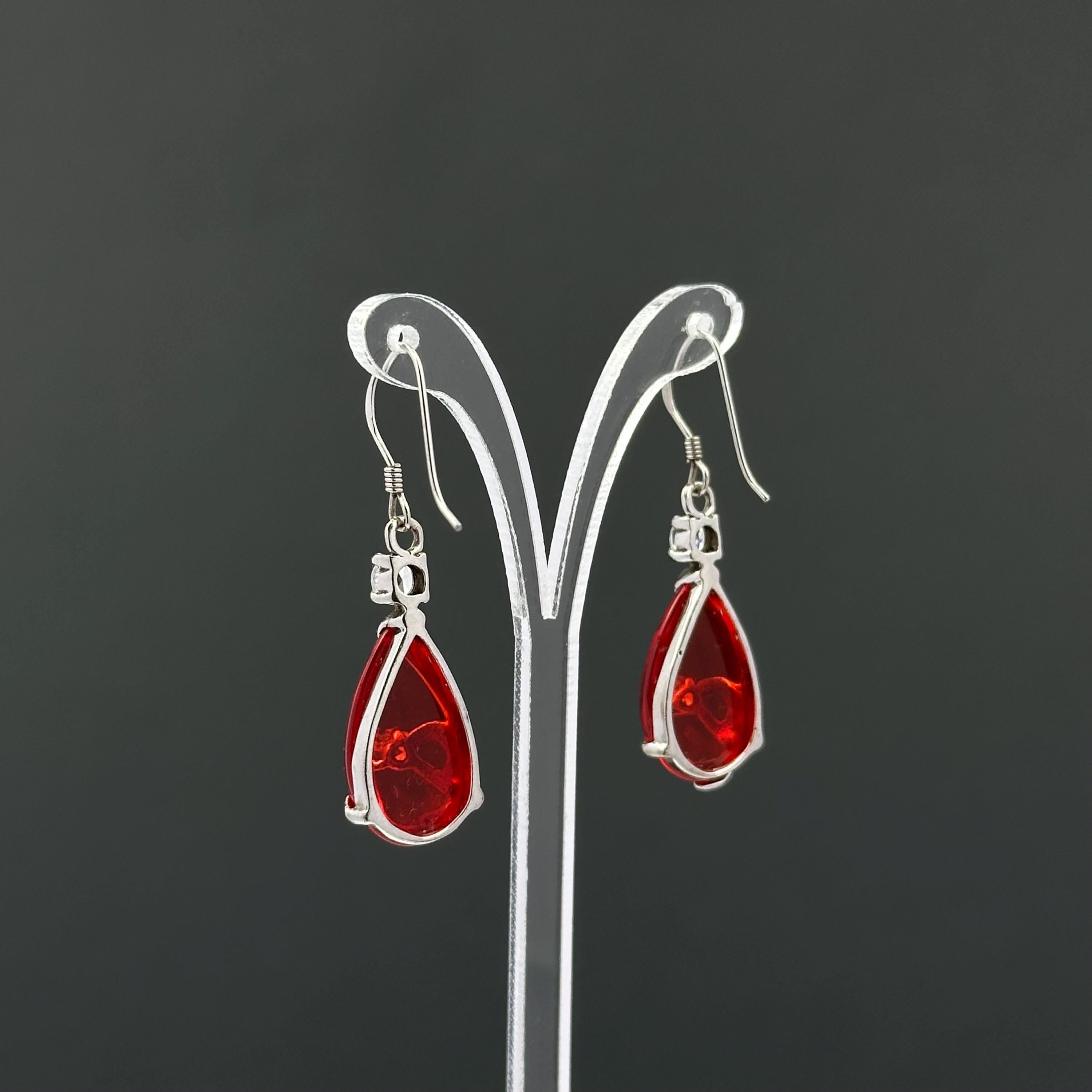 Vintage red teardrop and rhinestone dangle earrings